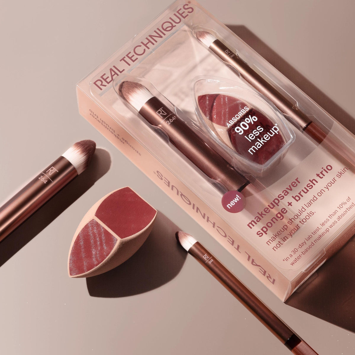 Real Techniques Makeupsaver Sponge + Brush Trio - Makeup Blending Sponge & Brushes