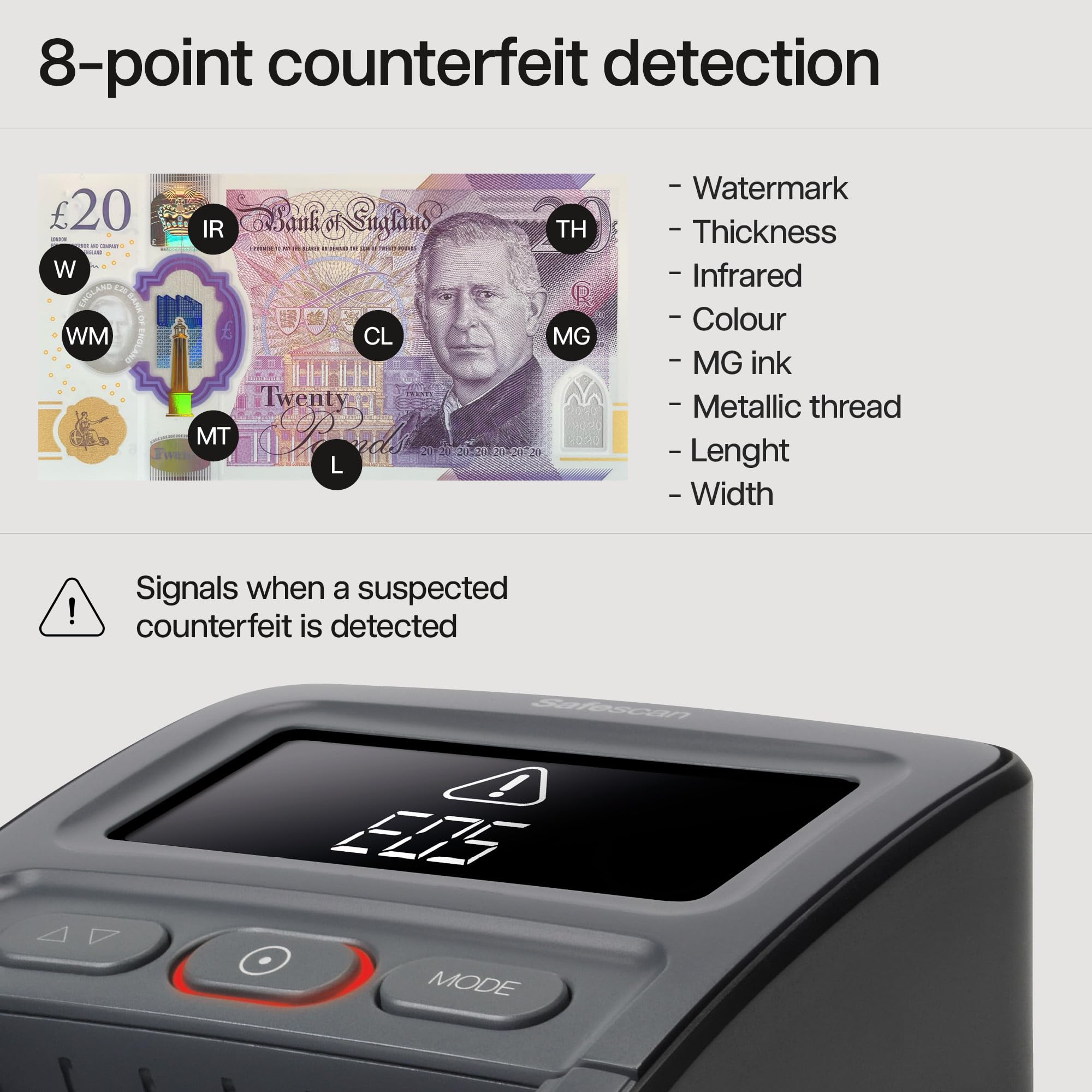 Safescan 155-S Automatic Counterfeit Money Detector | Verifies GBP, EUR, SCT, NIR | Compact POS Design 3