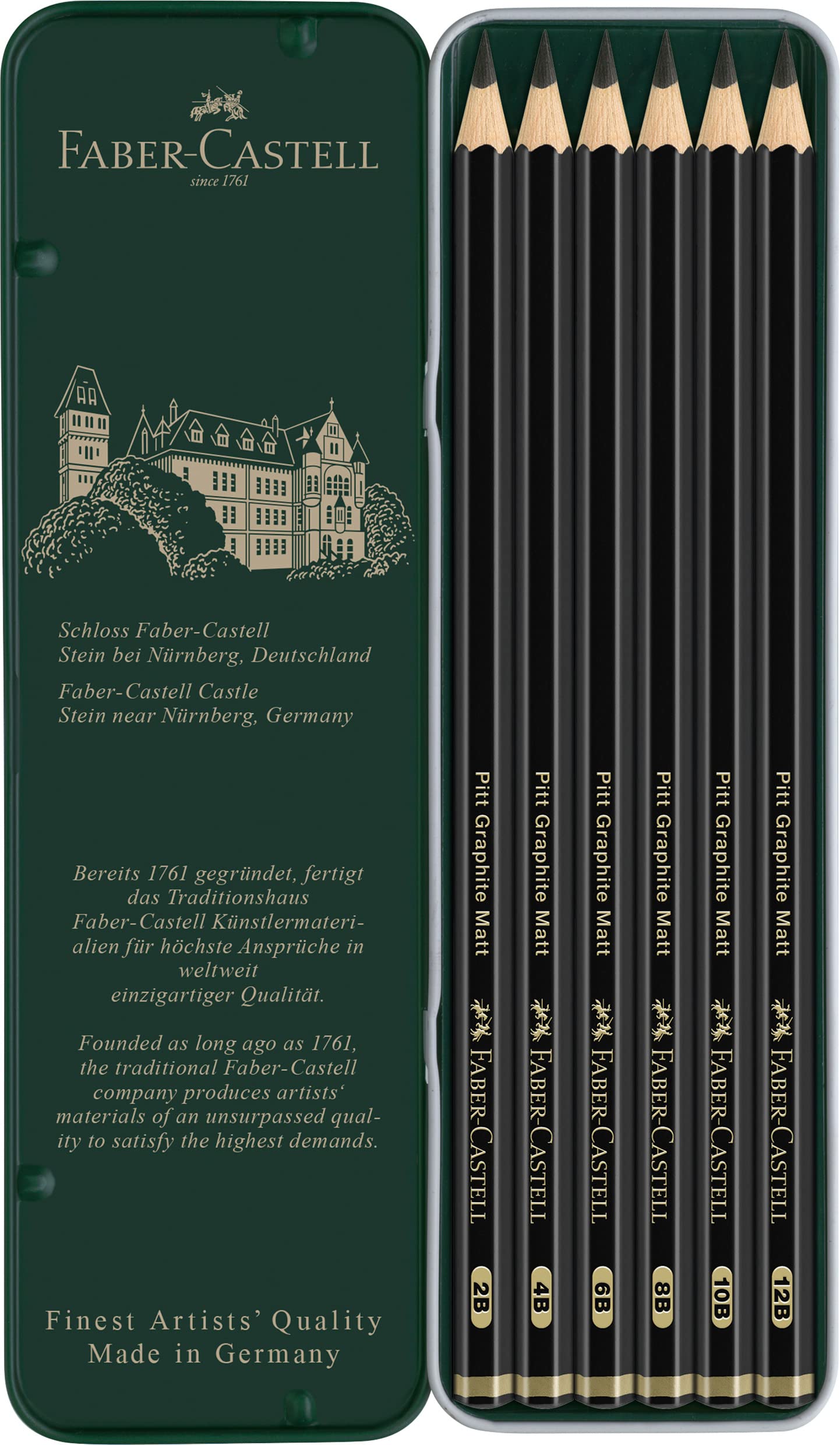 Faber-Castell Art & Graphic Pitt Graphite Matt Pencil - Ultra Matt Laydown | 8 Degrees HB to 14B | Tin of 6 3