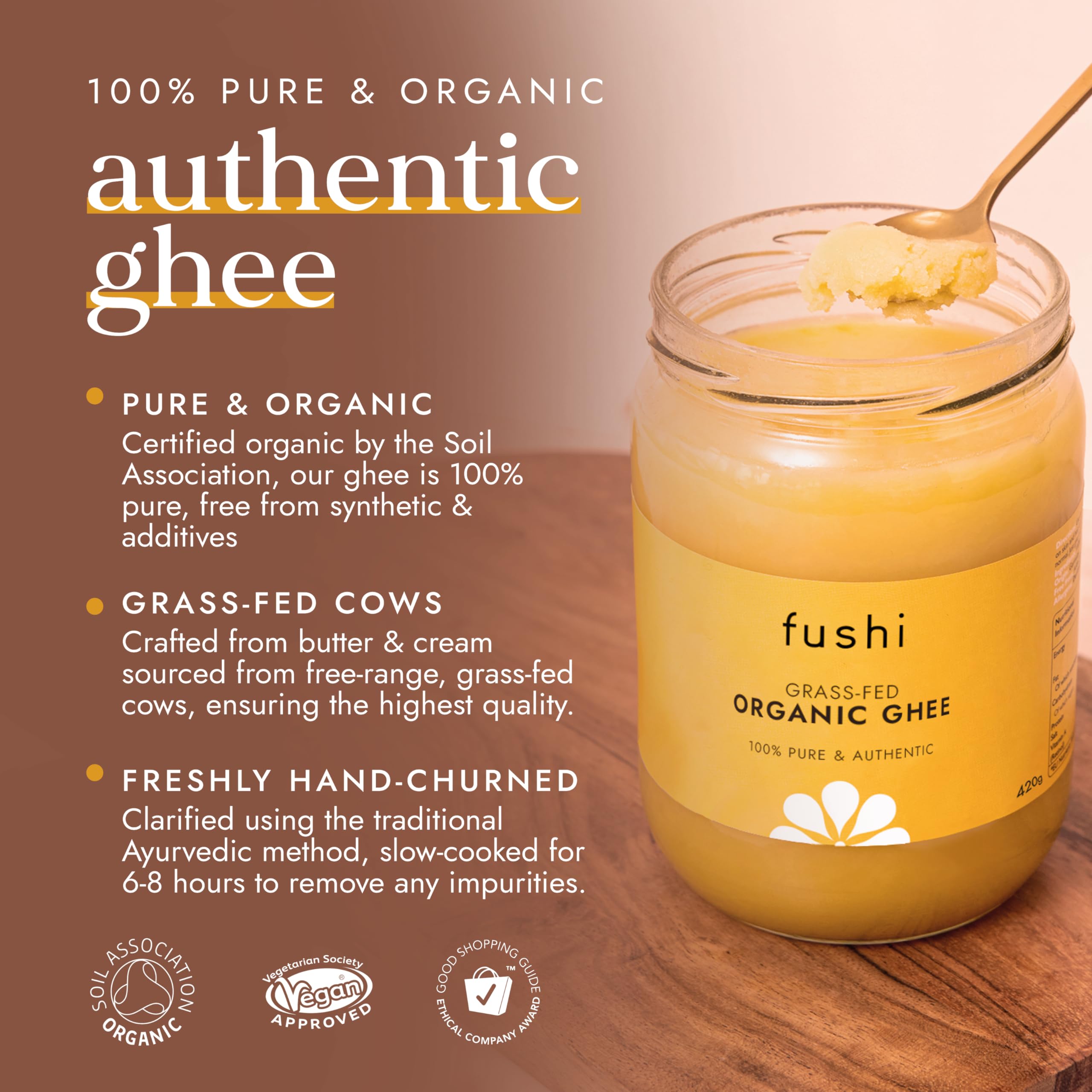 Fushi Organic Ghee Butter - 420g | Grass Fed Cow | High Smoke Point 251°C
