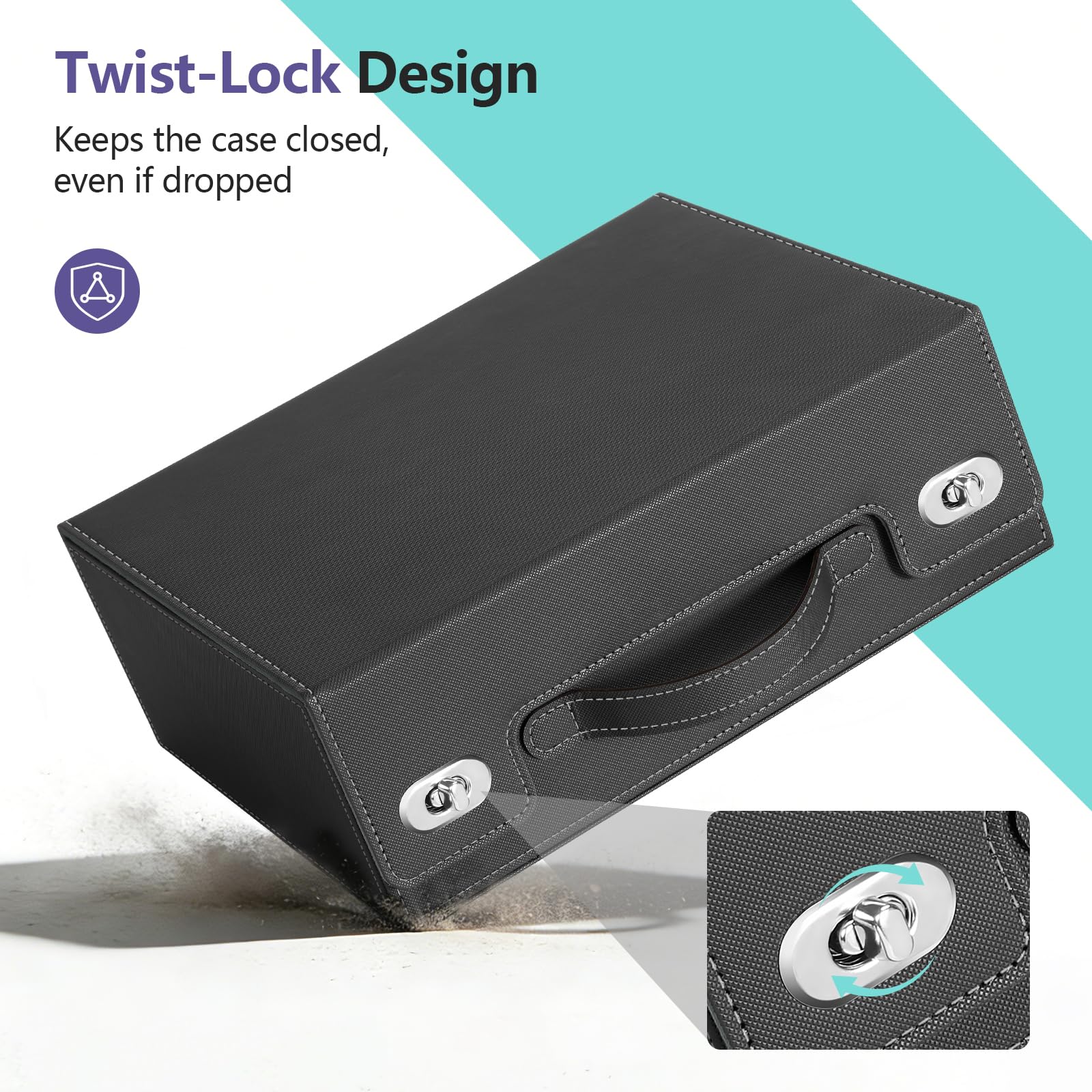 Euqvunn Deck Box with Handle & Twist Lock | Holds up to 2100 Single-Sleeved Cards | PU Leather 3