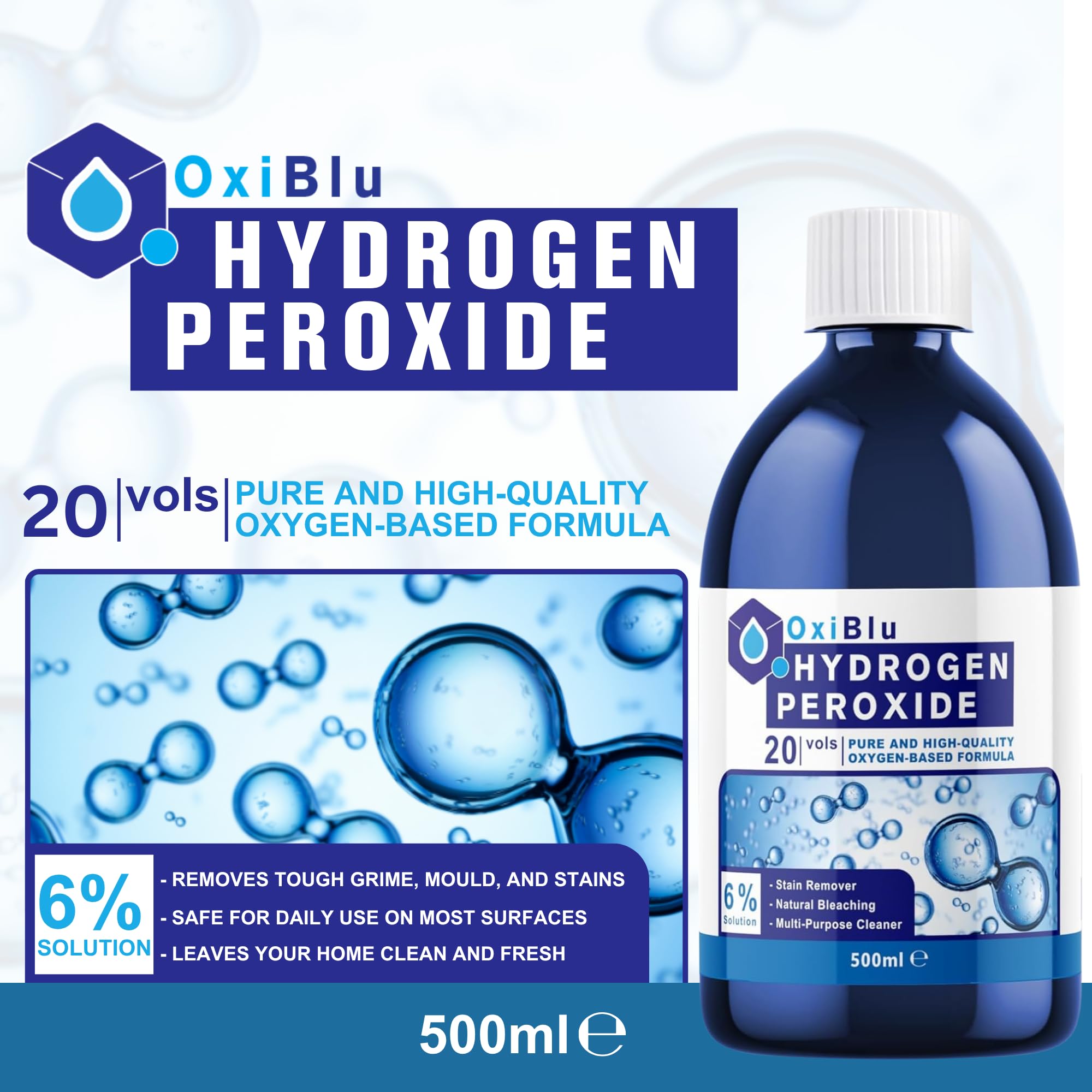 OxiBlu Hydrogen Peroxide 6% All-Purpose Cleaner - 500ml Liquid, Unscented 2