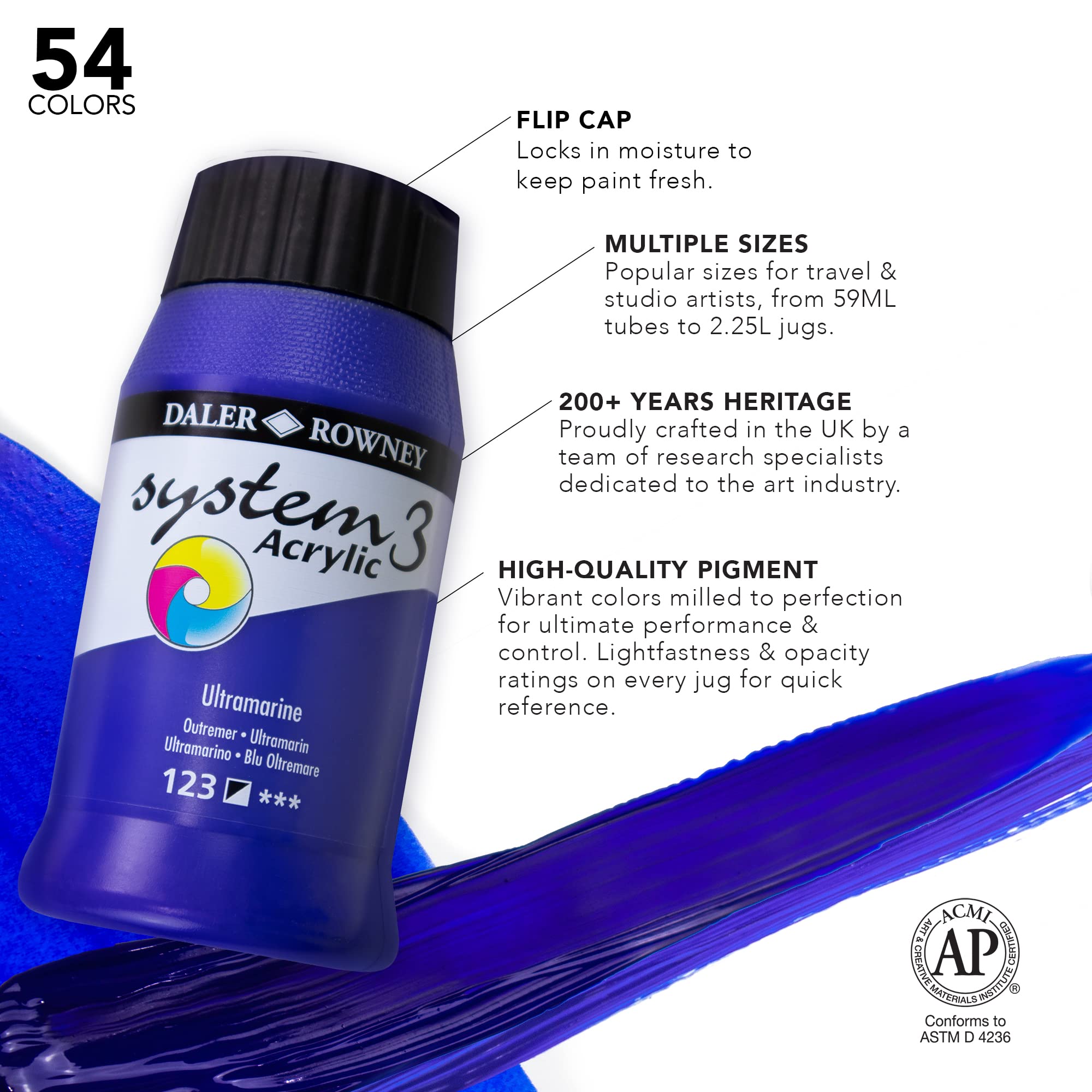 Daler-Rowney System3 Acrylic Paint, Plastic Pot, 16.91oz - 500 ml, Cadmium 4