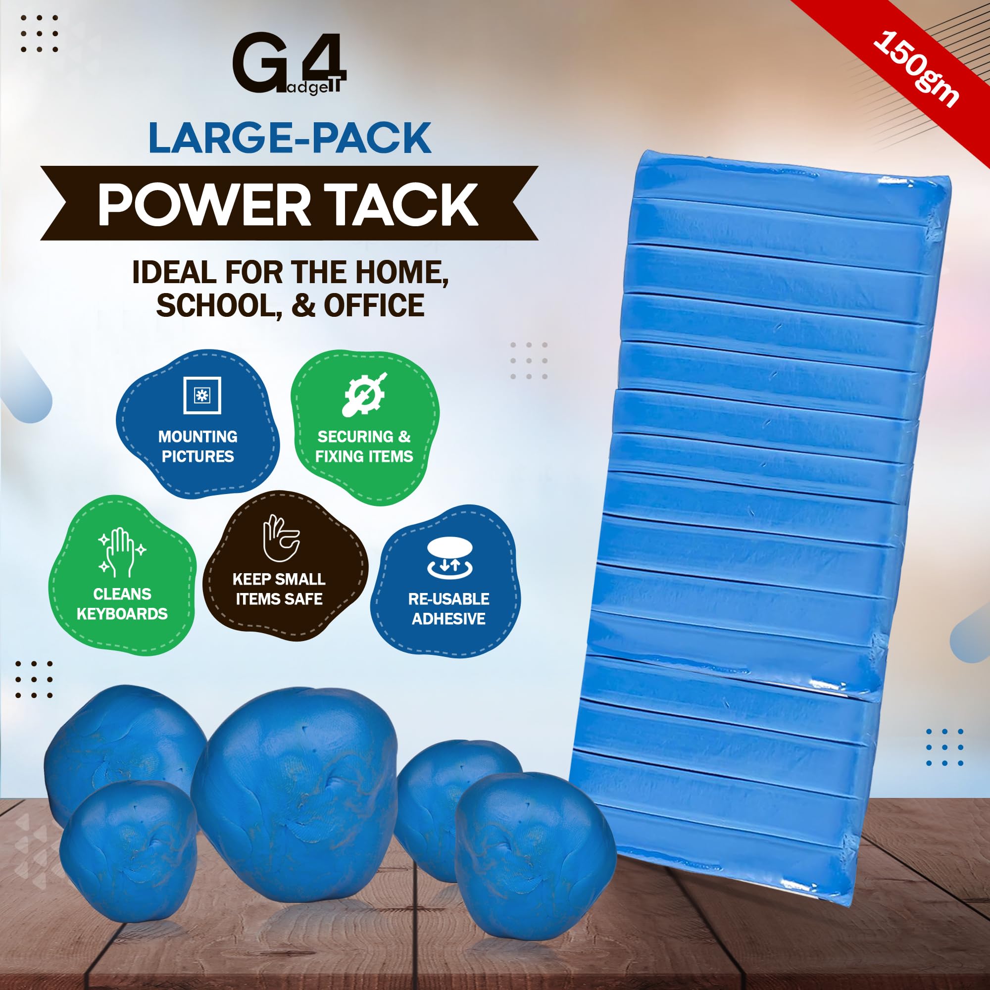 G4GADGET Power Tack Blue Adhesive Putty - Reusable, Non-Marking, Strong Hold | 150g Pack