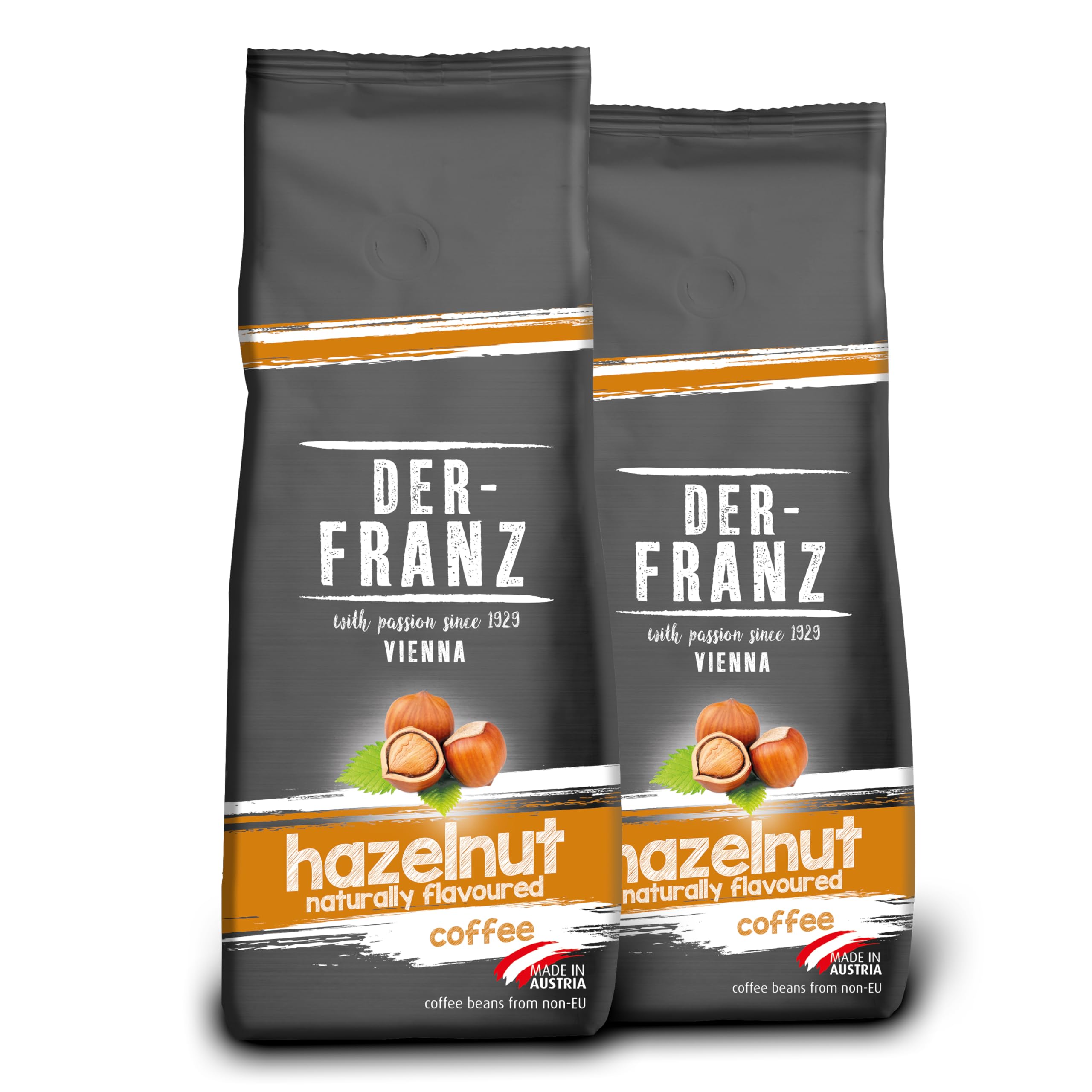 Der-Franz Hazelnut Flavoured Ground Coffee - 80% Arabica/20% Robusta Blend | 3/5 Intensity | 2 x 500g Pack