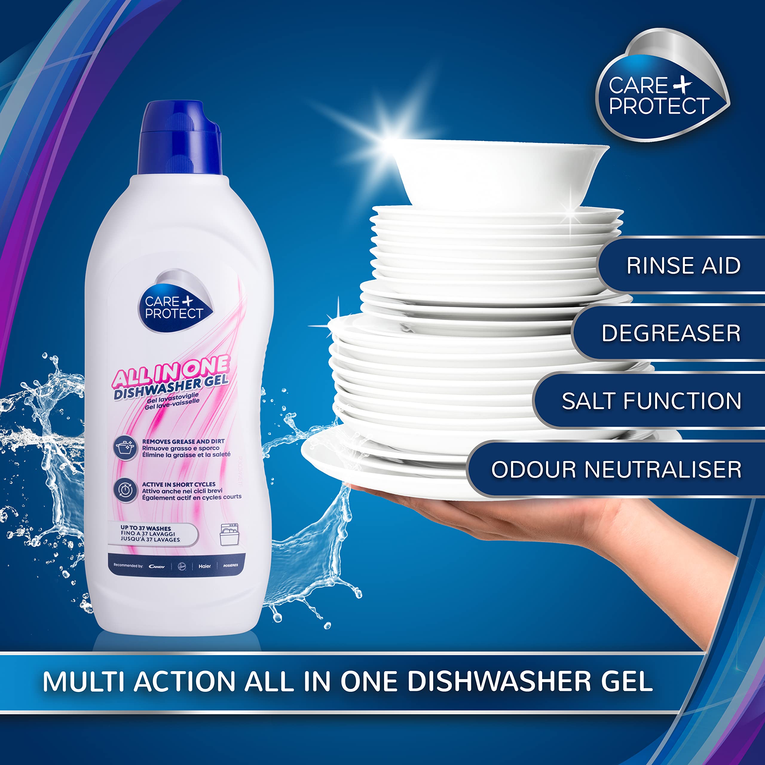 CARE + PROTECT Dishwasher Gel All in One - 750ml | Up to 37 Washes | Degreaser & Rinse Aid 2