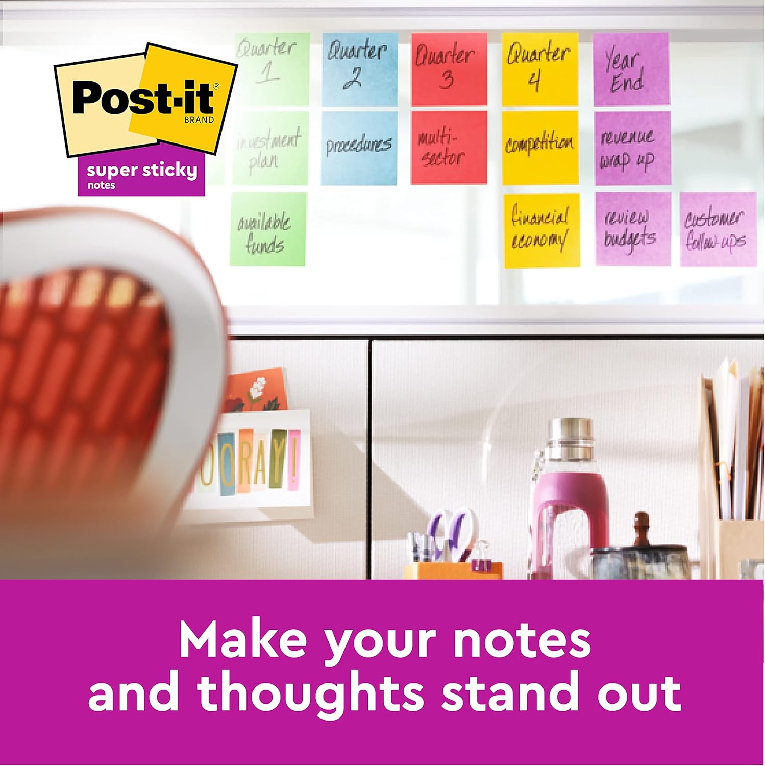 Post it Notes Super Sticky Notes Value Pack, 76 x 76 mm, Assorted Colours, Pack of 24 (90 Sheets Per Pad) 8