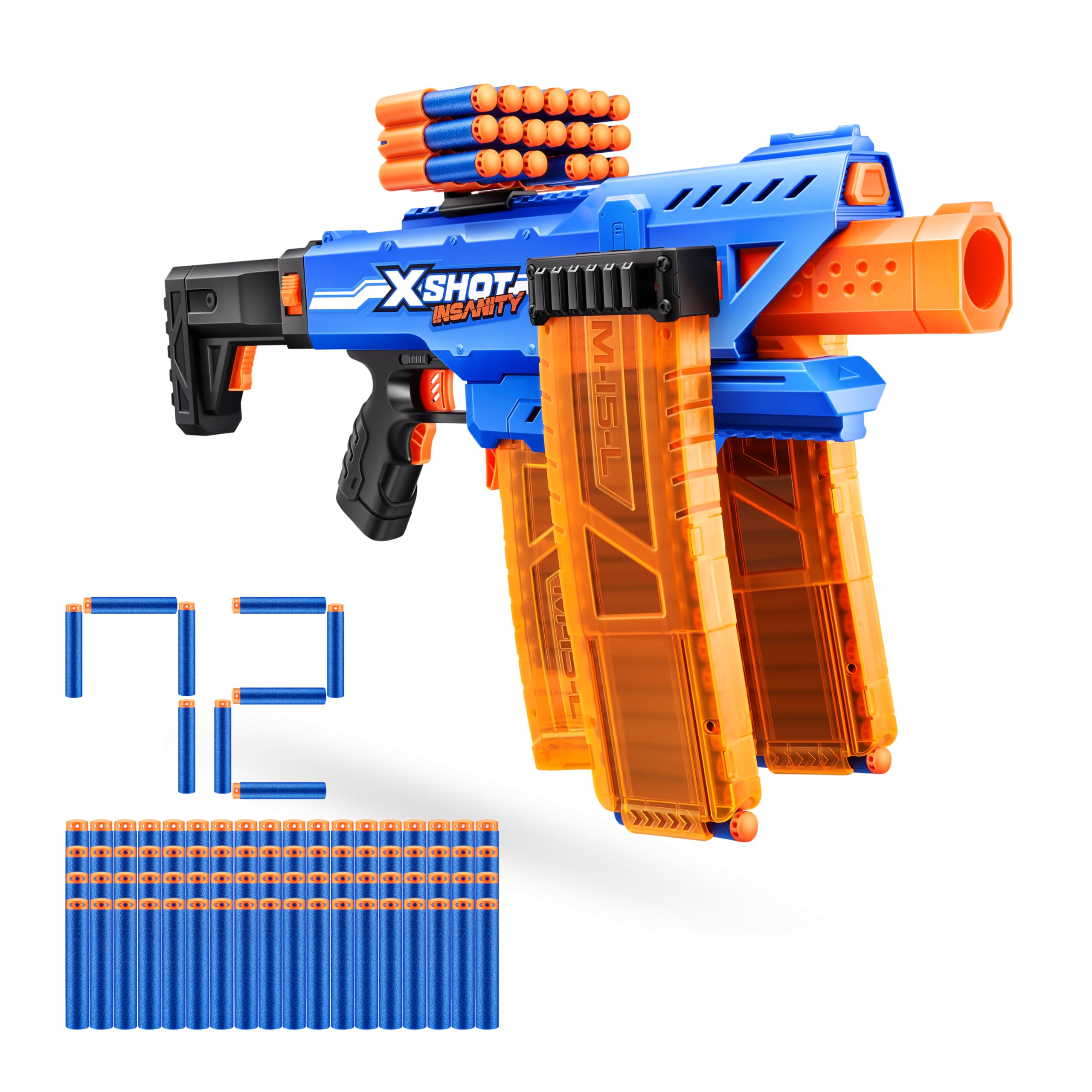 XSHOT Insanity Motorized Clip Mania Dart Blaster with 72 Darts | Fires up to 30m