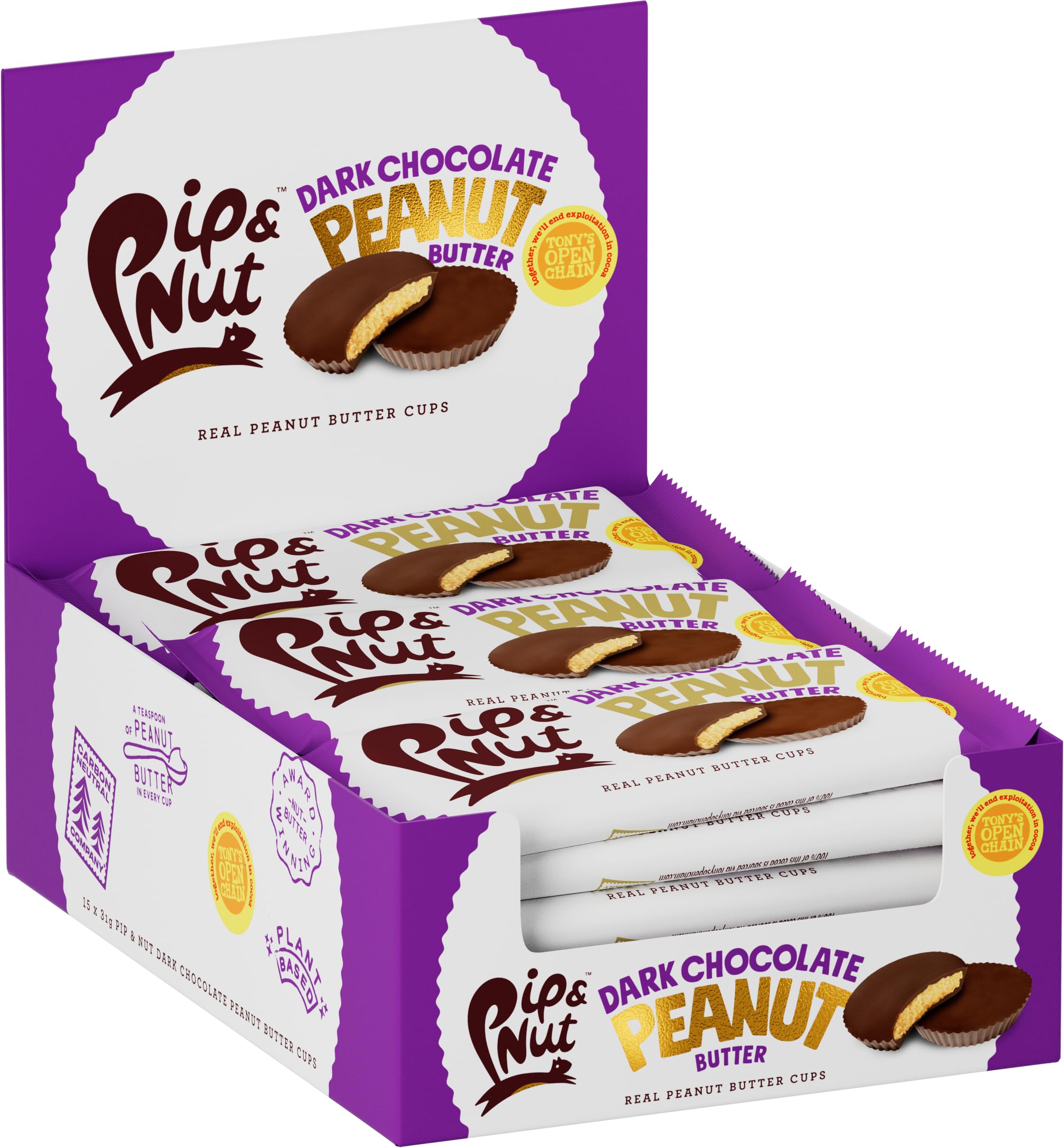 Pip & Nut - Dark Chocolate Peanut Butter Cups (15 Pack, 2 Cups per Pack)