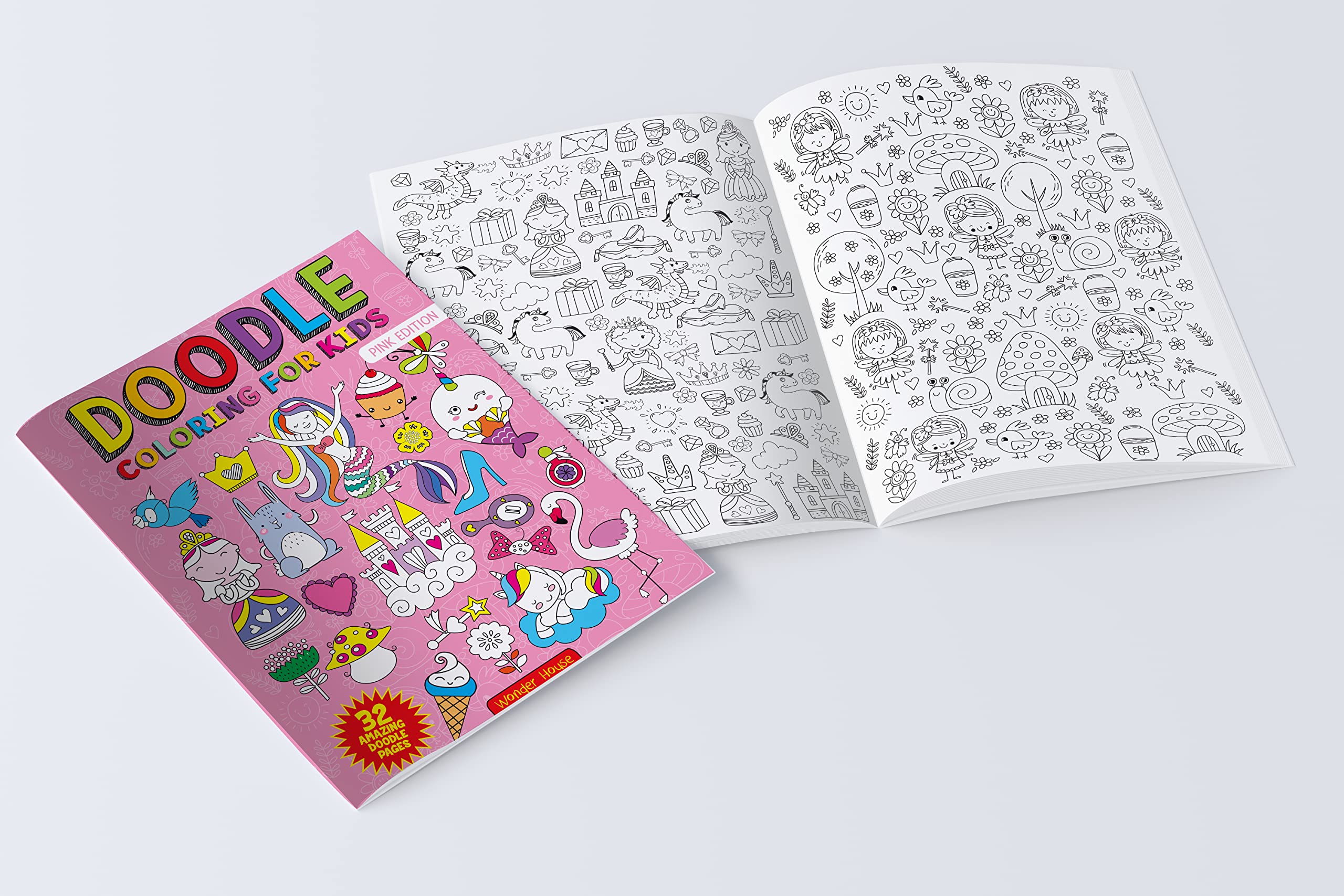 Wonder House Doodle Coloring For Kids - Pink Edition Coloring Book | Ages 3-8 | 32 Pages 3