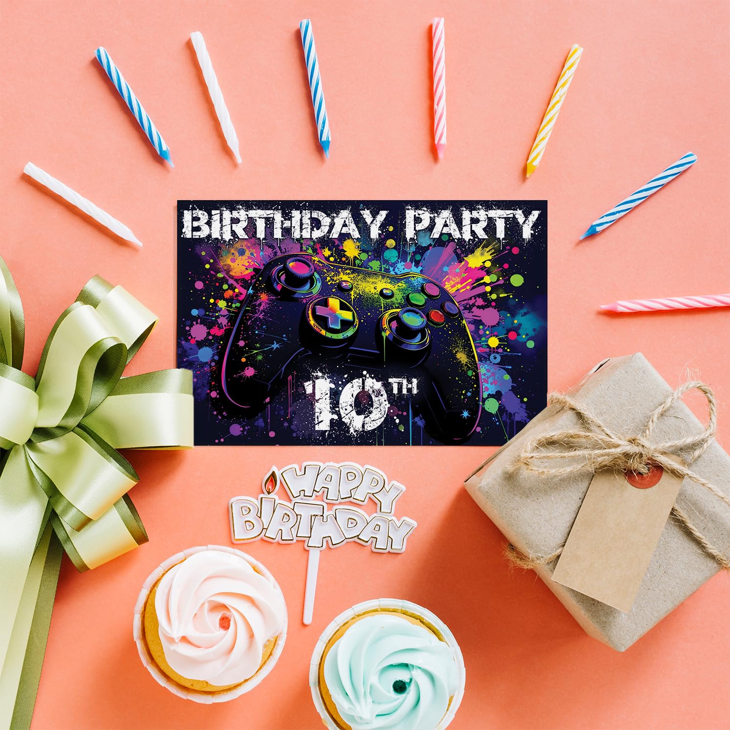 Stuff4 10th Birthday Video Gamer Invitations - 20 Pack A6 Folding Cards with Envelopes 2