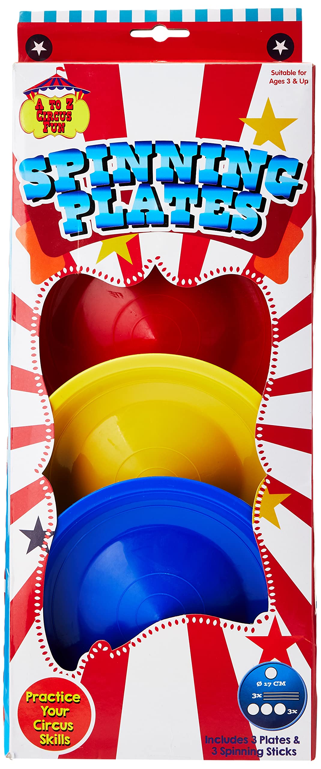 Atoz Spinning Plates Set - 3 Multicolor Plates & Sticks for Kids 3+ | Plastic 1