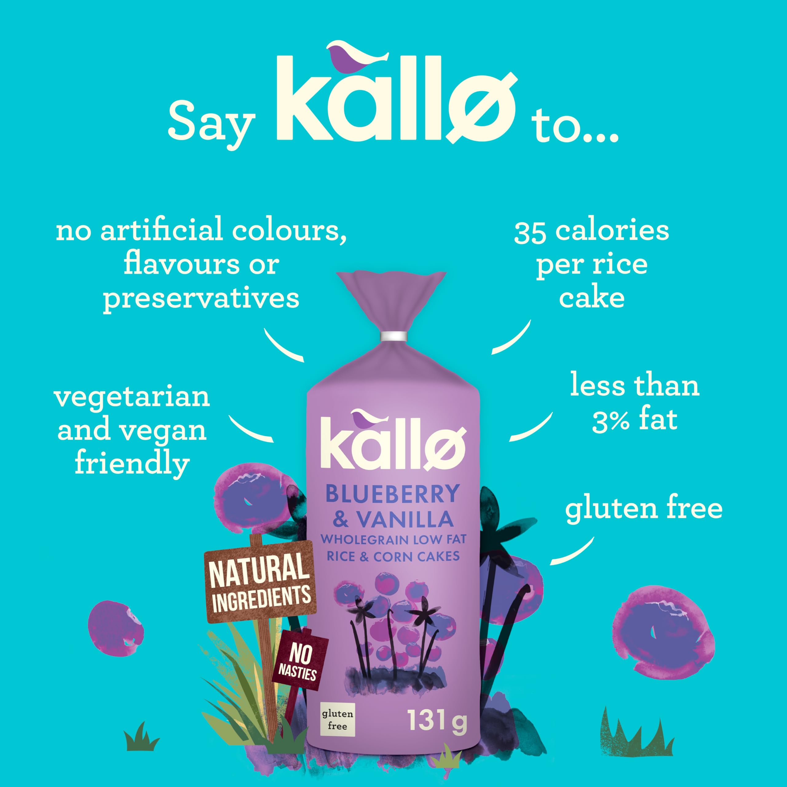Kallo Blueberry & Vanilla Wholegrain Rice & Corn Cakes - Low Fat | Gluten Free | Vegan | 131g 2