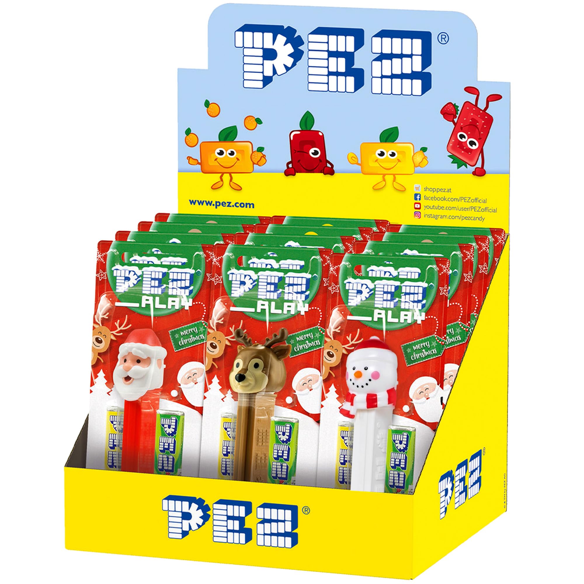 PEZ Christmas Themed Sweet Dispenser Multipack - Santa, Reindeer, Polar Bear, Snowman with Strawberry & Lemon Candy Refills