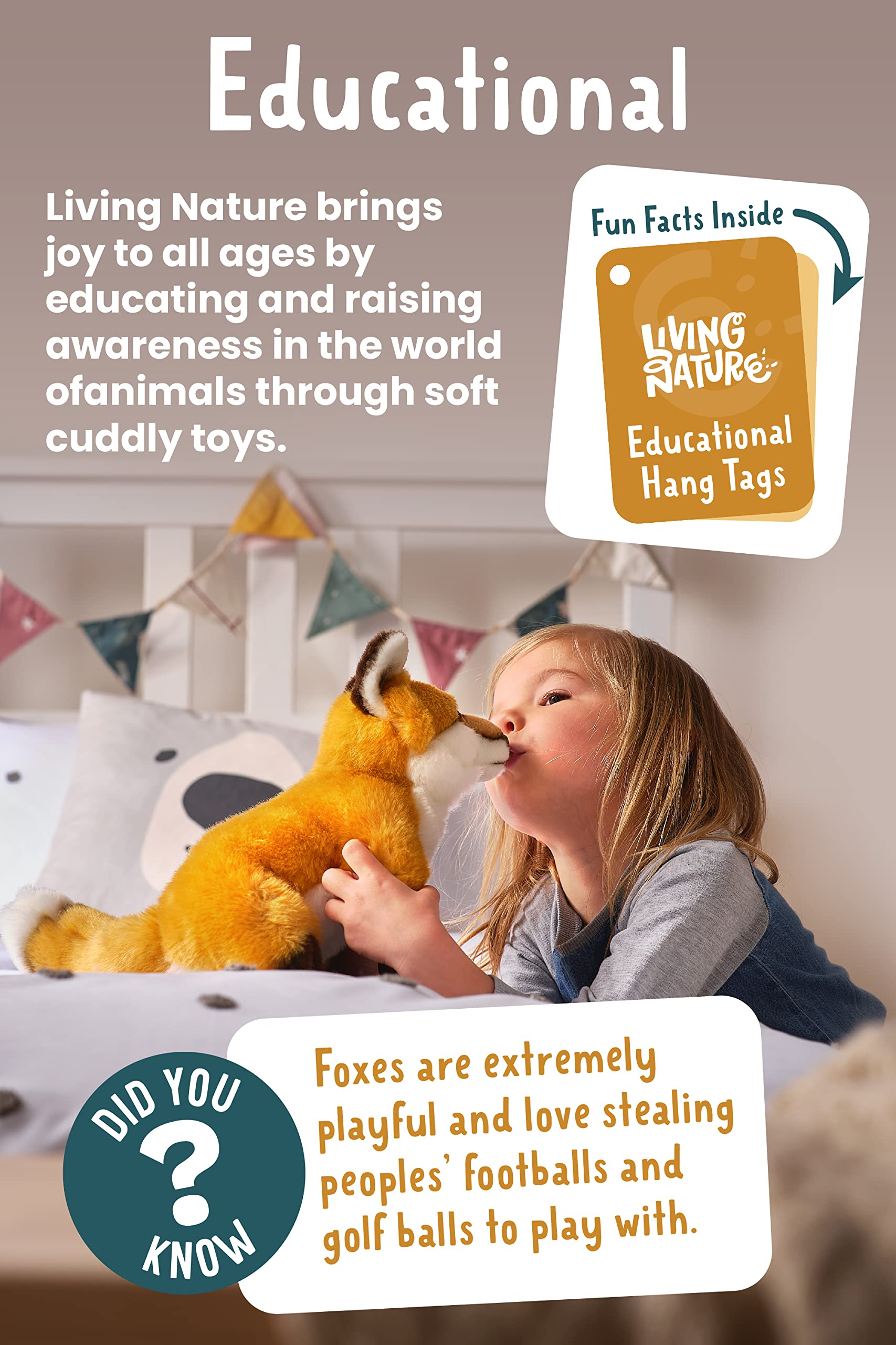 Living Nature Large Duck Plush Toy - Realistic Soft Cuddly Duck with Educational Fact Tag, 35cm 10