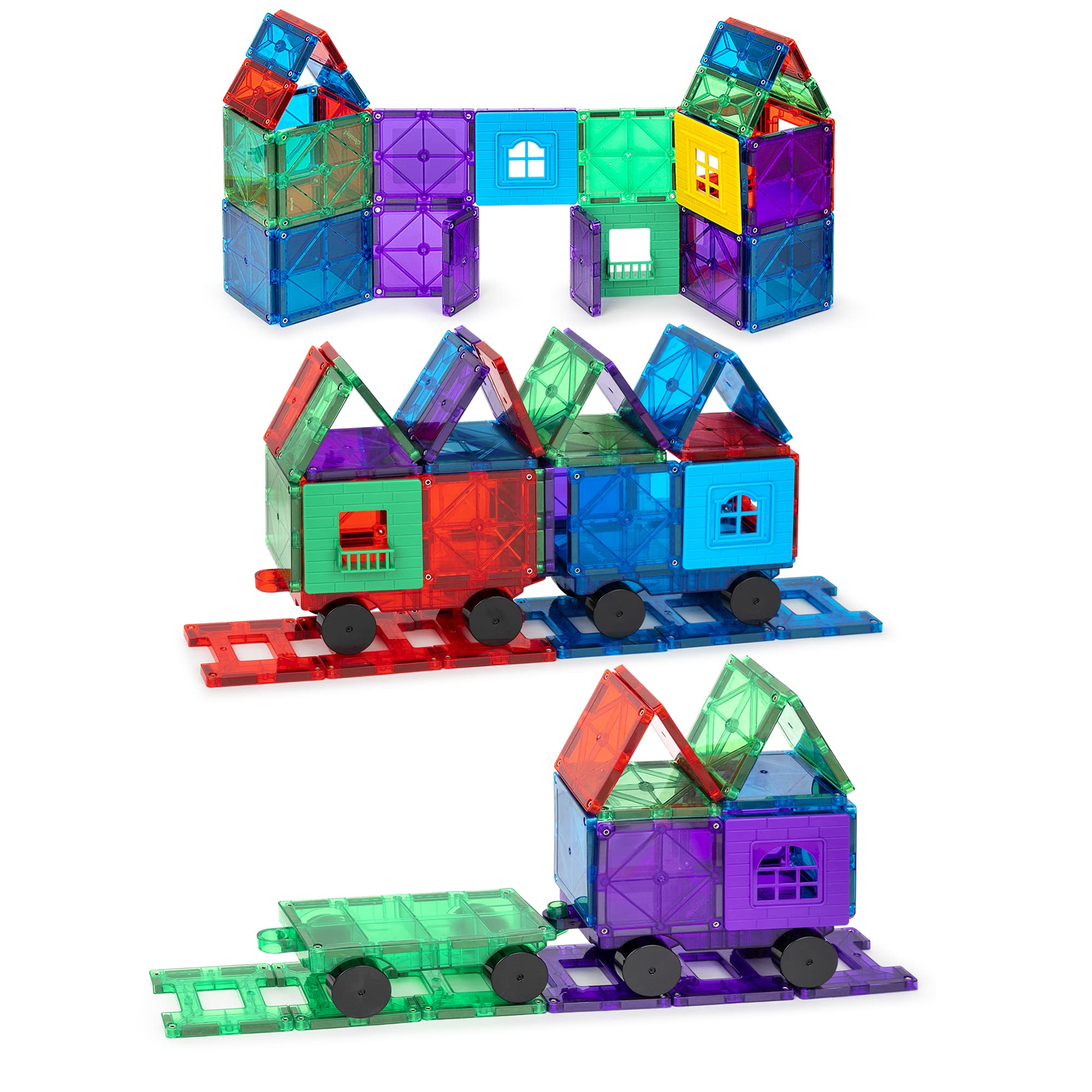 Playmags 3D Magnetic Blocks for Kids - 50 Piece Set with 4 Cars, Ages 3+ 4