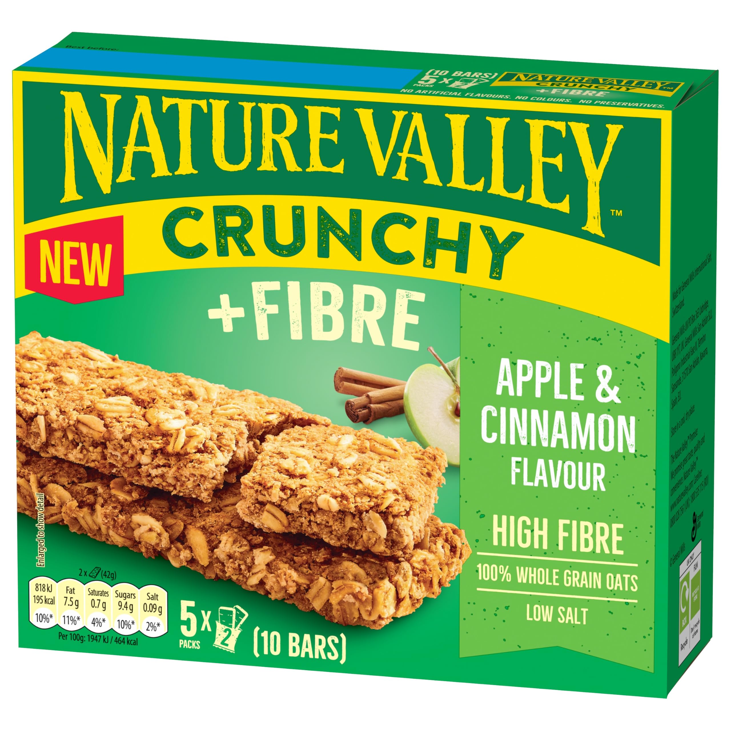 Nature Valley Crunchy Apple Cinnamon Whole Grain Oat Bars - High Fibre | 5 x 42g Bars 2