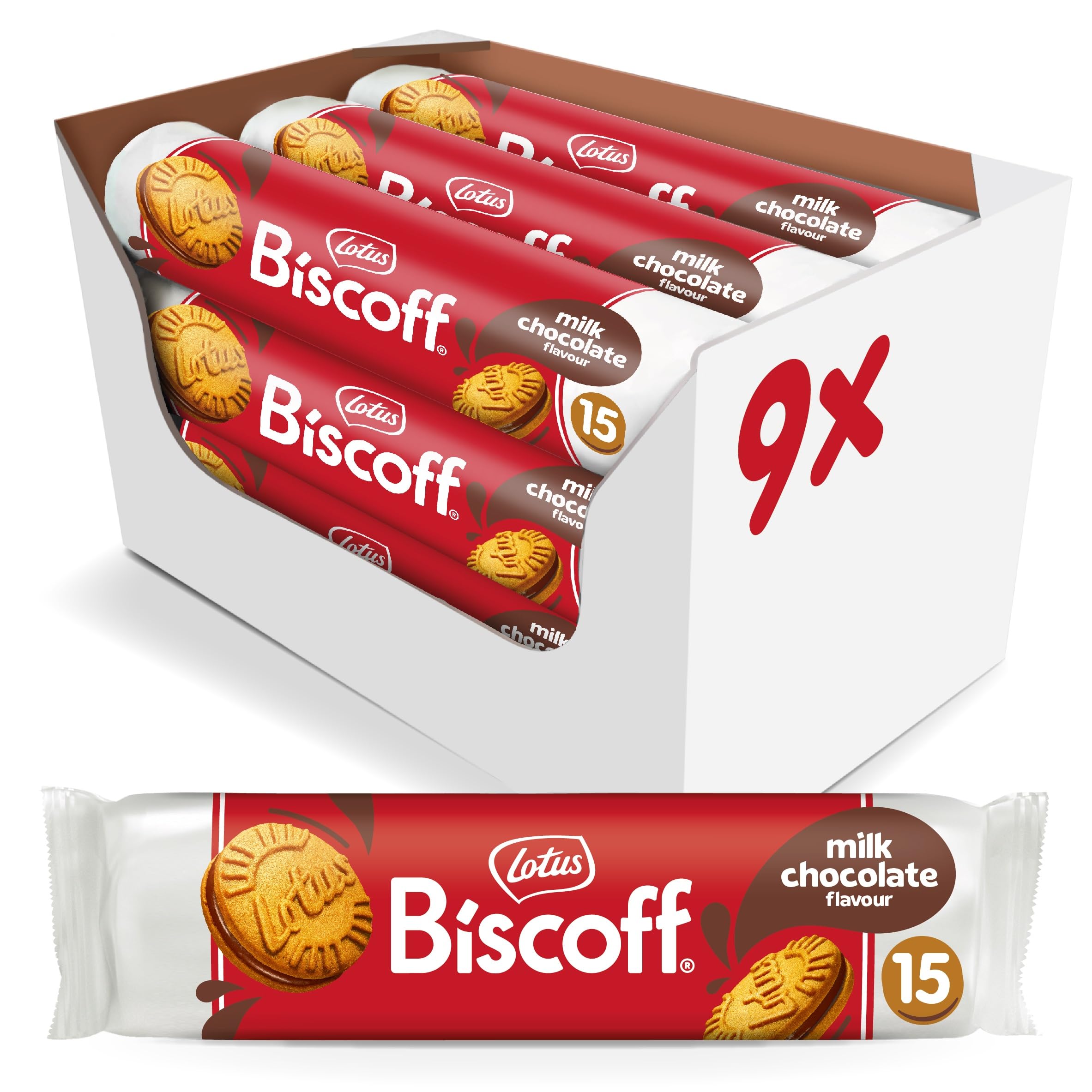 Biscoff Sandwich Biscuits with Milk Chocolate Cream Filling - 9 Rolls (135 Biscuits Total) 1