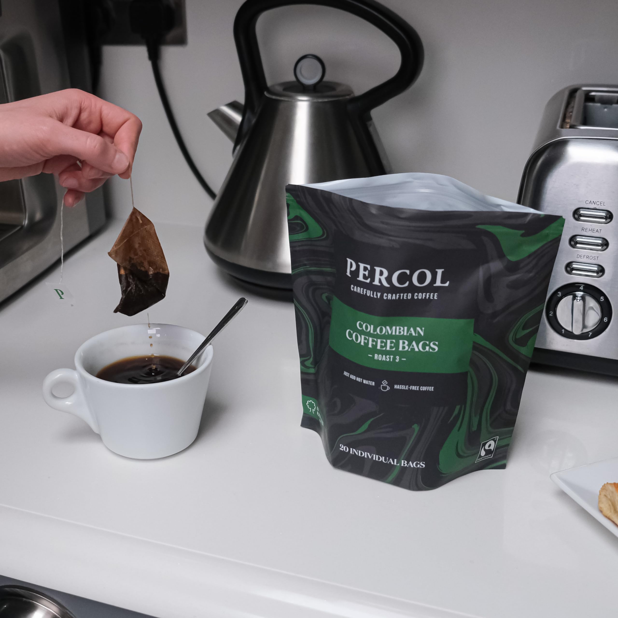 PERCOL Colombian Ground Coffee Bags - Light Roast, Fairtrade Certified | 80 x 8g 3