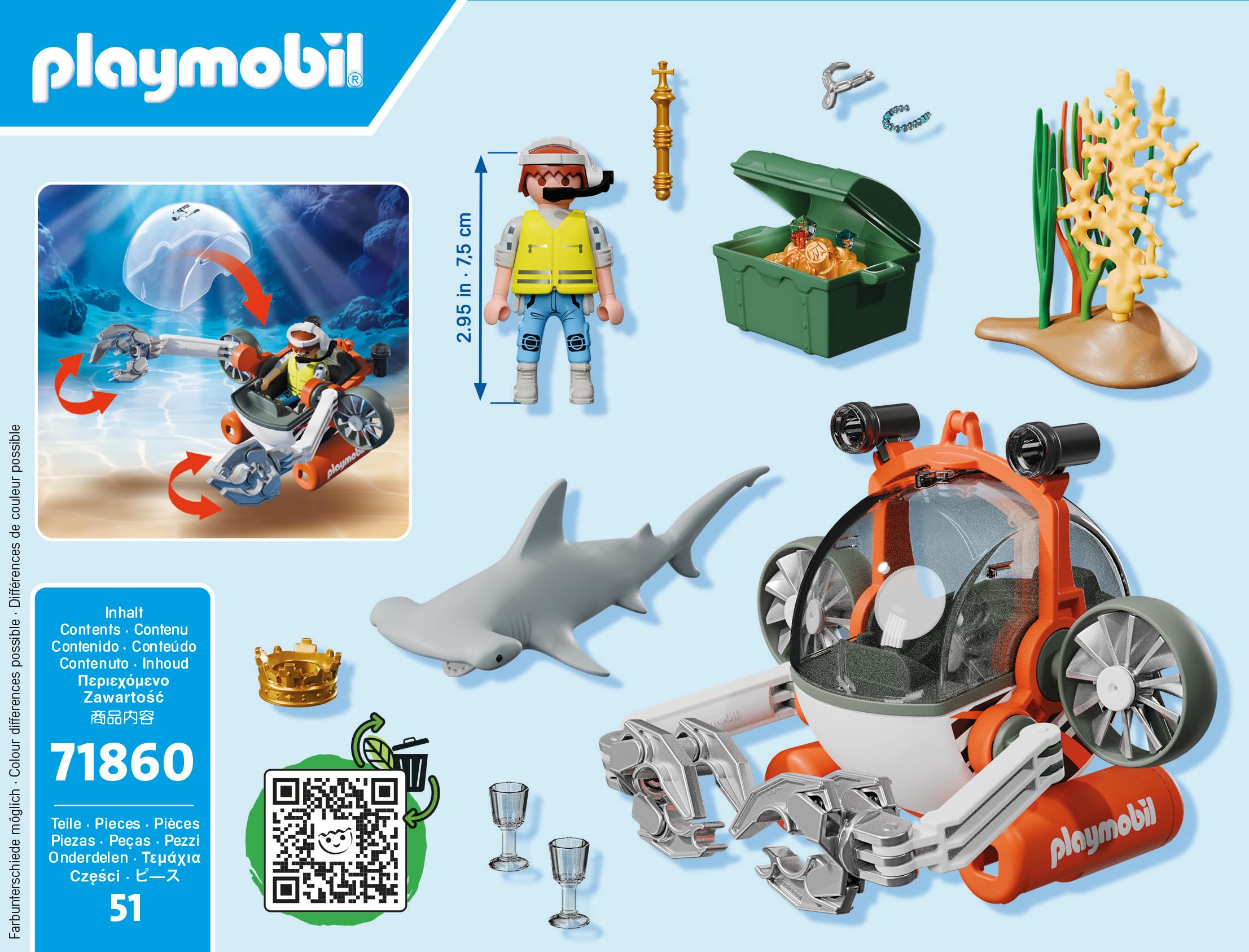 Playmobil Treasure Hunt with Submarine - Floating Playset with Shark & Figures for Ages 4+ 4