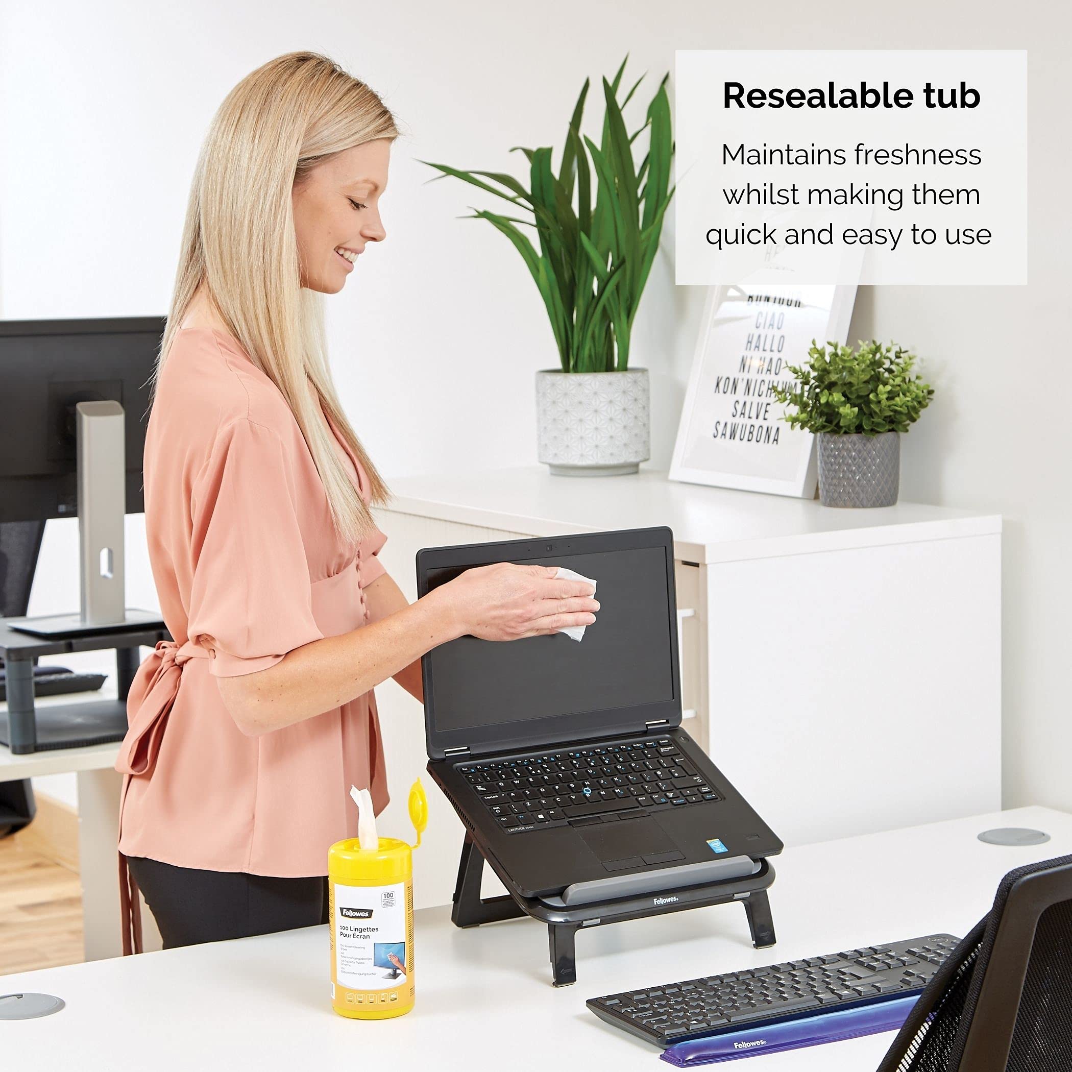 Fellowes Screen Cleaning Wipes Tub - 100 Wipes, Pack of Six | Anti-Static, Non-Streak 4