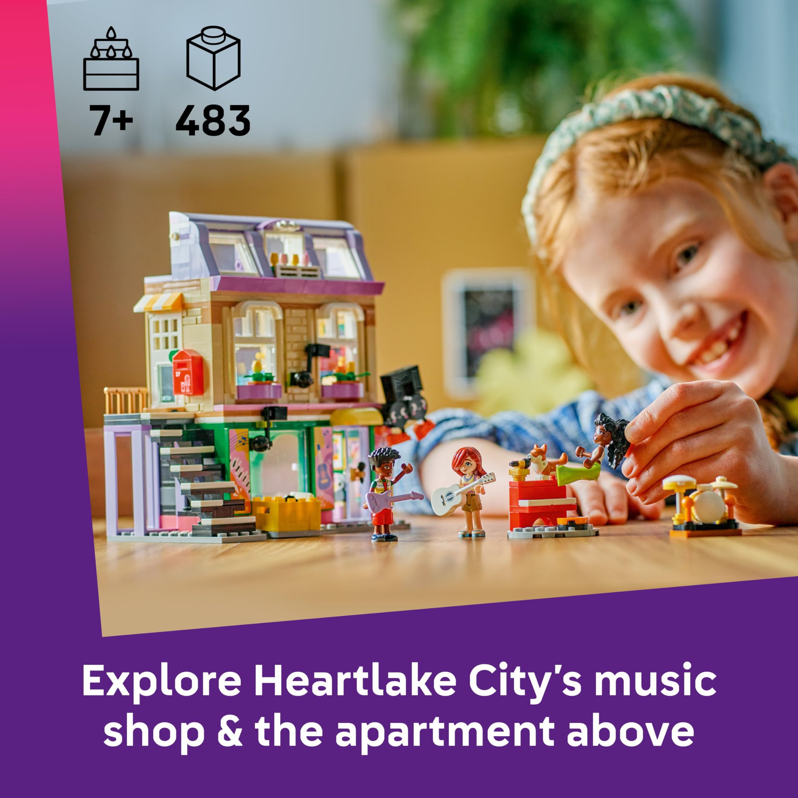 LEGO Friends Music Shop & Apartment Building Set | 3 Mini Dolls, Corgi Figure | Age 7+