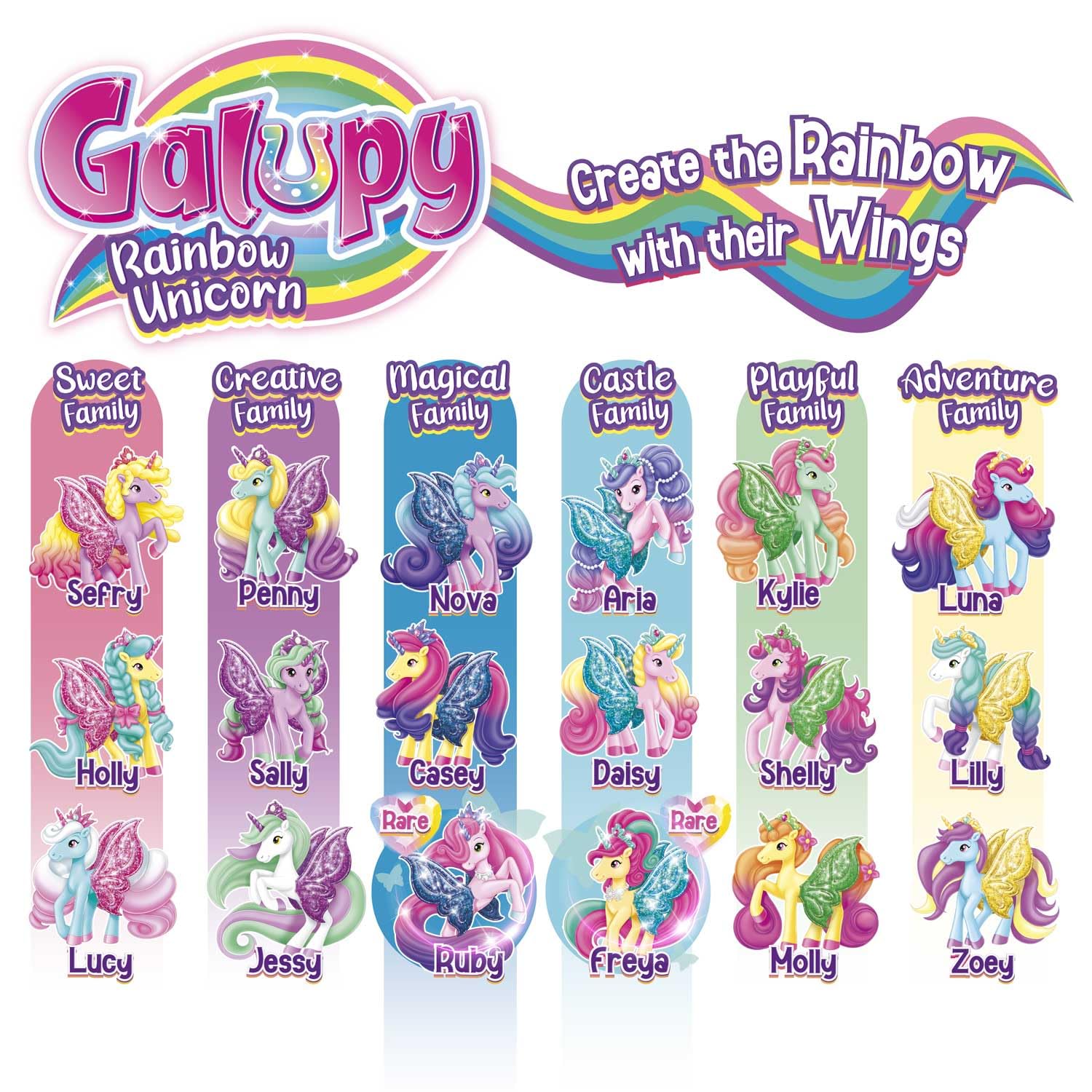 Galupy Rainbow Unicorn Toy Set - 3 Pack Collectable Figures with Swarovski Crystals 6
