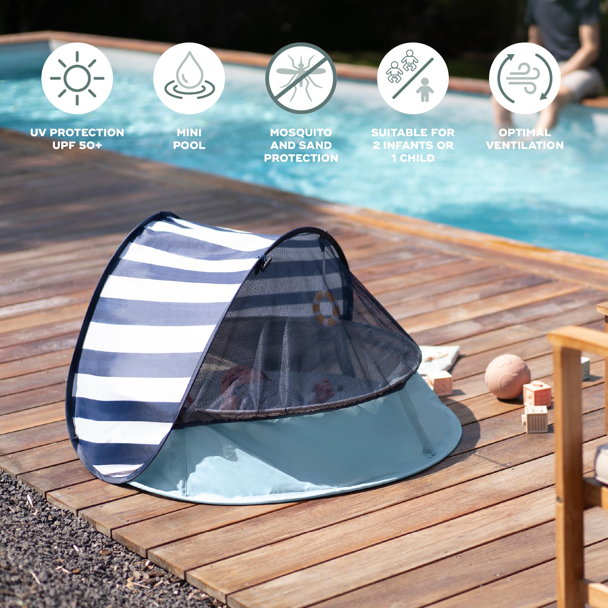 Babymoov Aquani Pop Up Baby Beach Tent & Paddling Pool - UPF 50+ Sun Protection | 90x60x60cm 5
