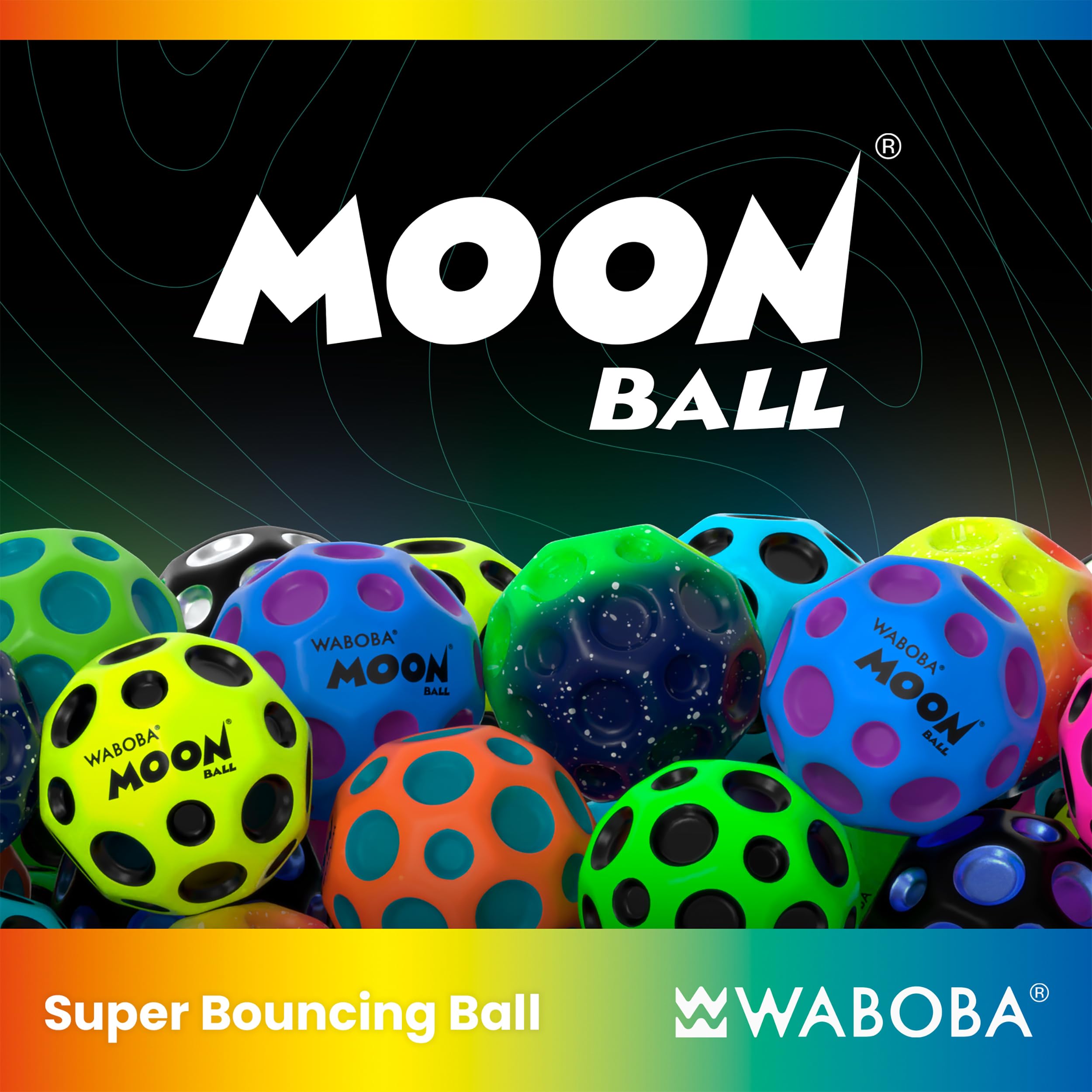 Waboba The Original Moon Ball - Hyper Bouncy Ball for All Ages | Rainbow | 65mm