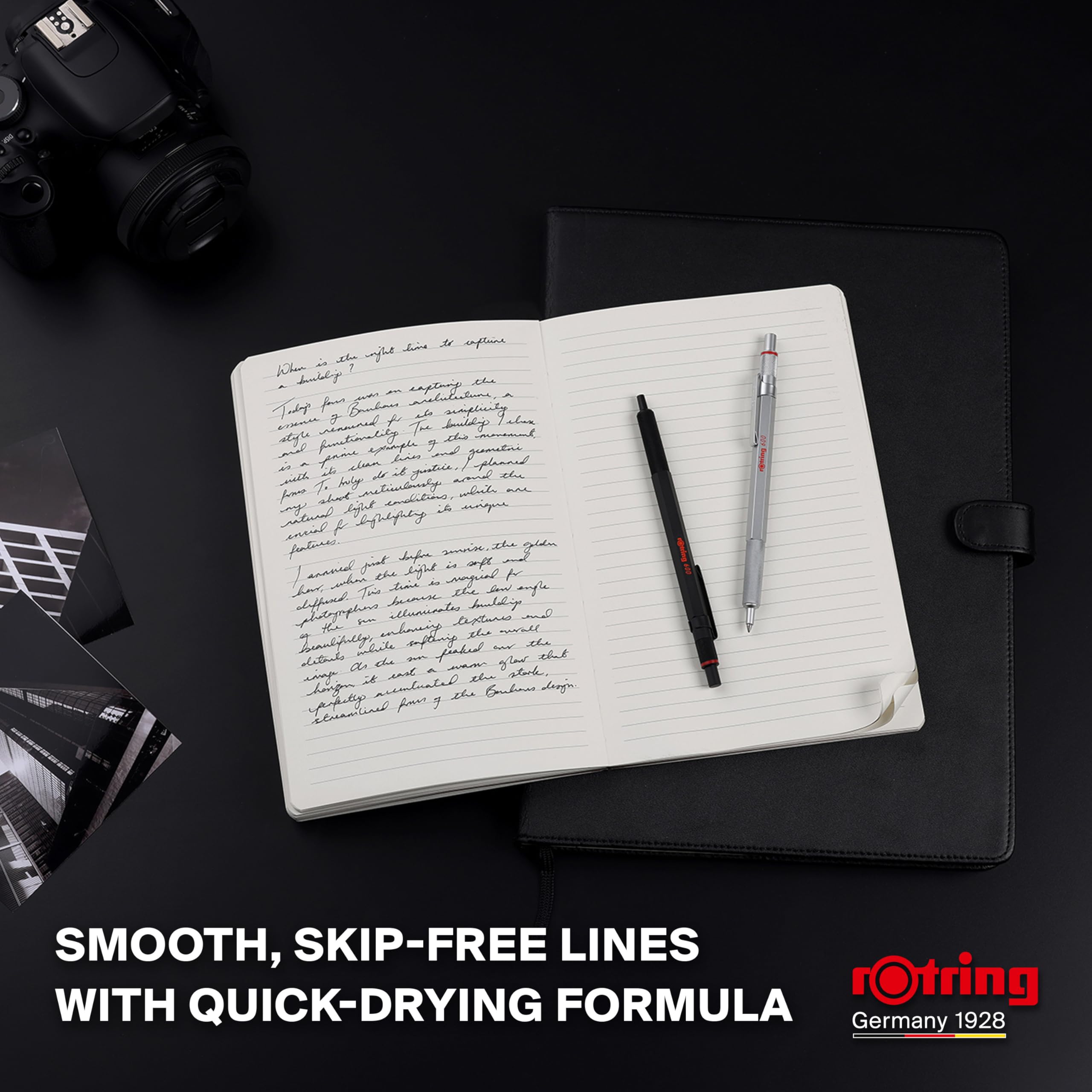 rOtring 600 Gel Pen | 0.55 mm | Black Ink | Black Metal Body Pen | Non-Slip Knurled Grip & Hexagonal Barrel | Refillable 7