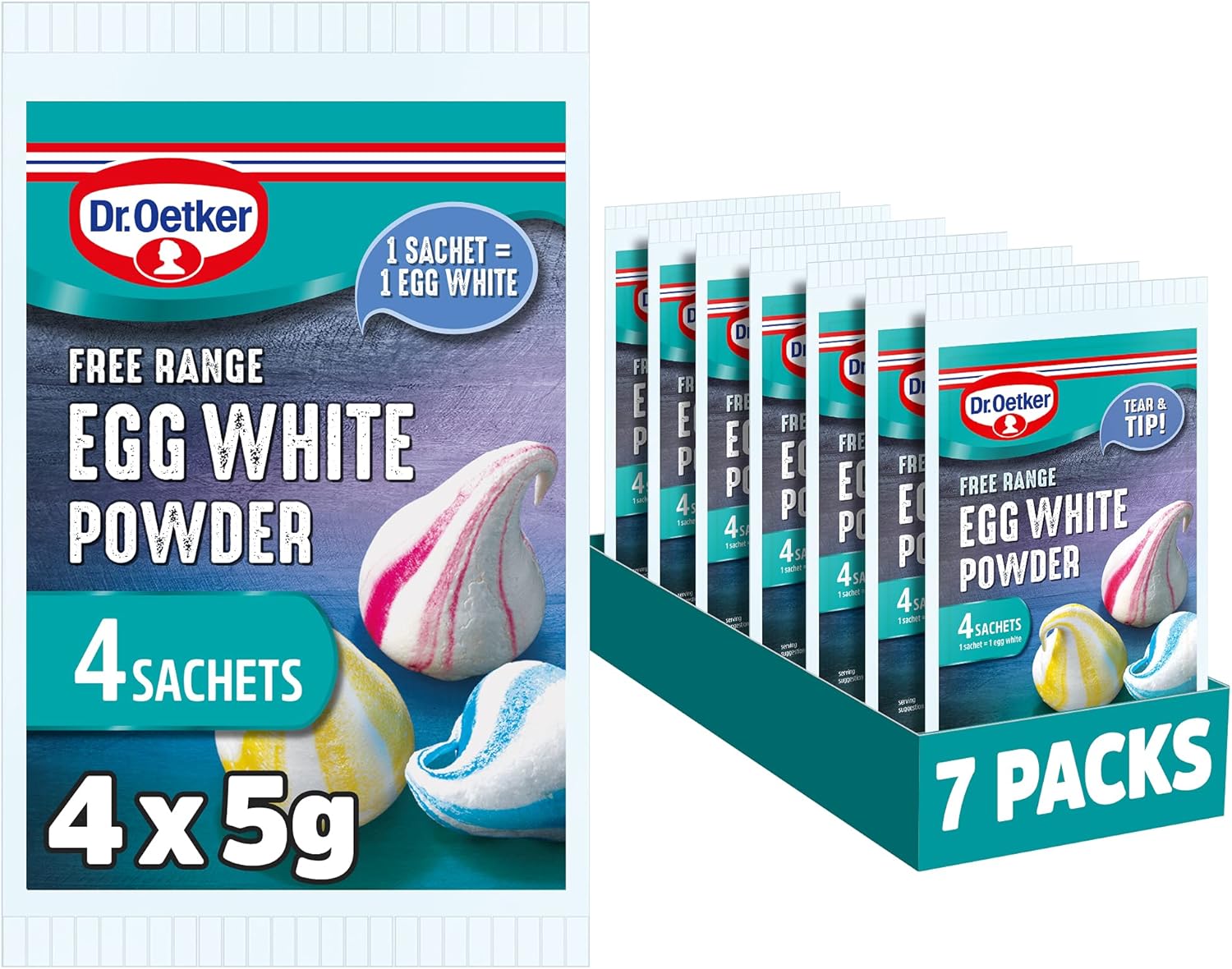 Dr. Oetker Free Range Egg White Powder Sachets, 140g (28 Sachets) - Baking Supplies