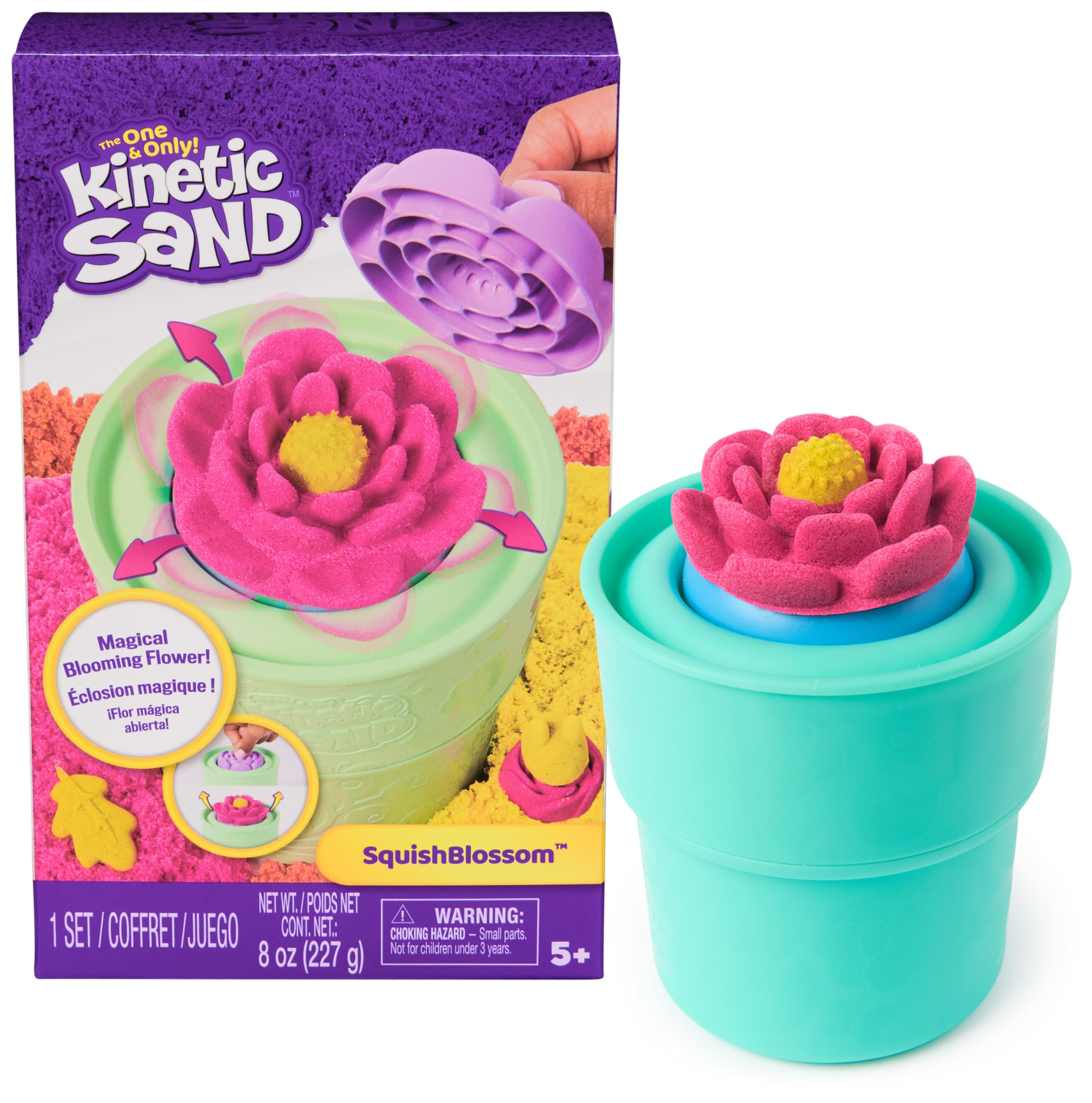 Kinetic Sand SquishBlossom Blooming Flower Sand Art Kit | 227g Pink & Yellow Sand | Ages 5-14