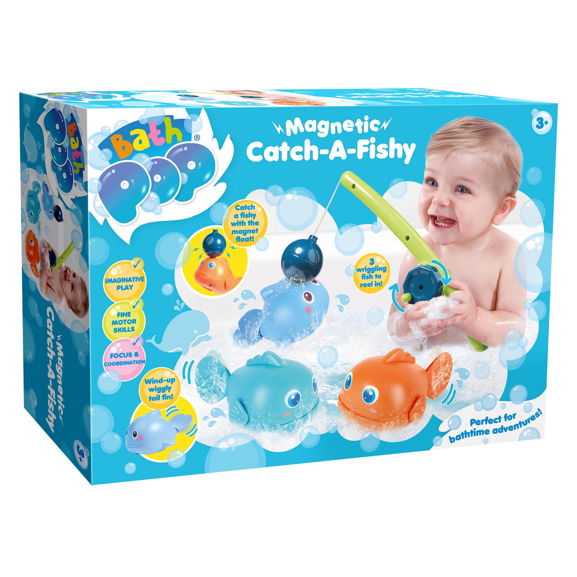 Bath Pop Magnetic Catch A Fishy Set - Floating Magnetic Fishing Game | 3 Wiggling Fish | Ages 3+