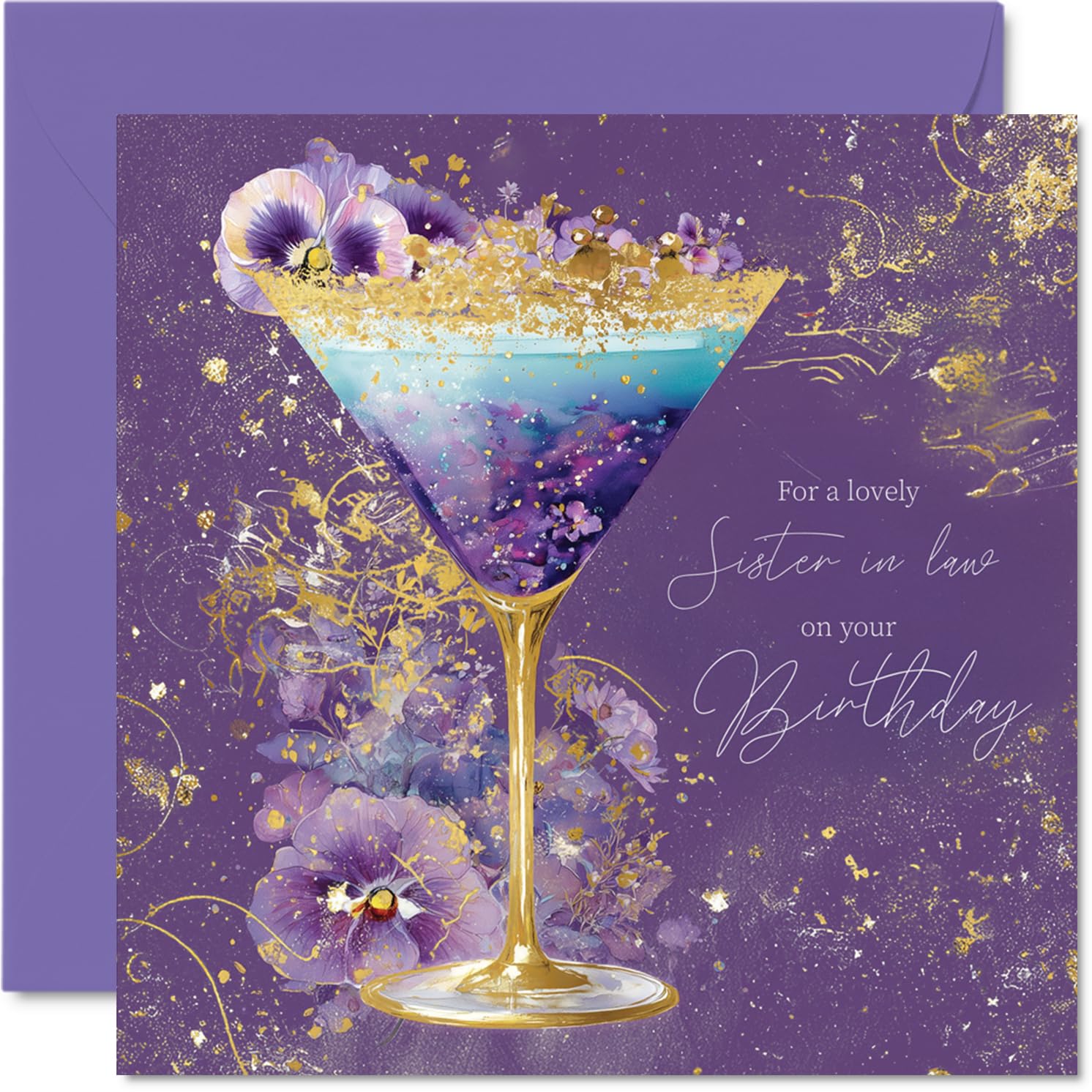Stuff4 Gold Sister in Law Birthday Card - Golden Cocktail Design | 145mm x 145mm 1