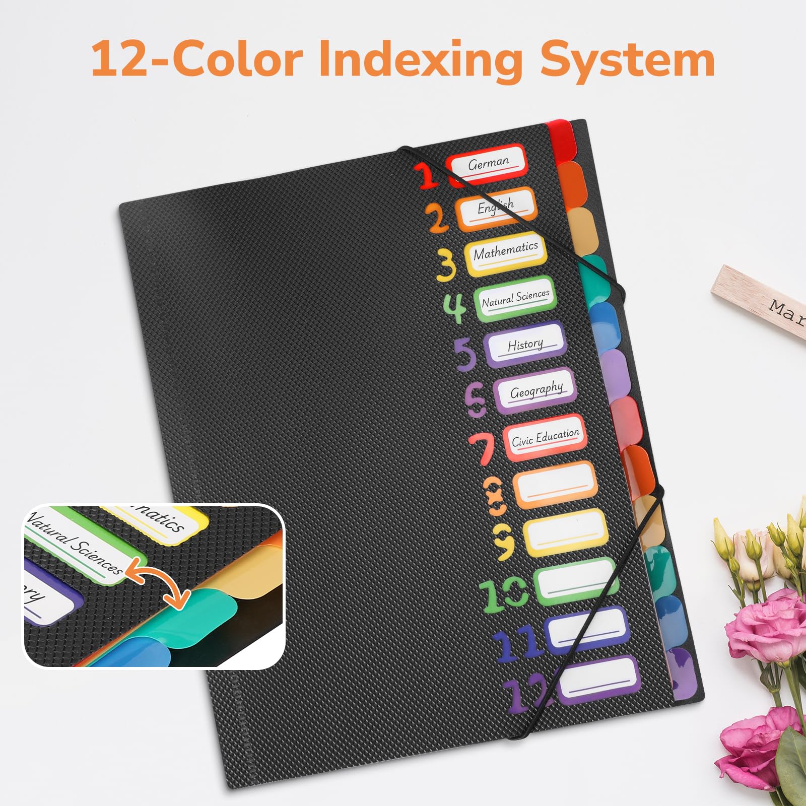 Euvqunn 12-Pocket Expanding File Folder - 180° Lay-Flat Organization | A4 Size | PP Material 6