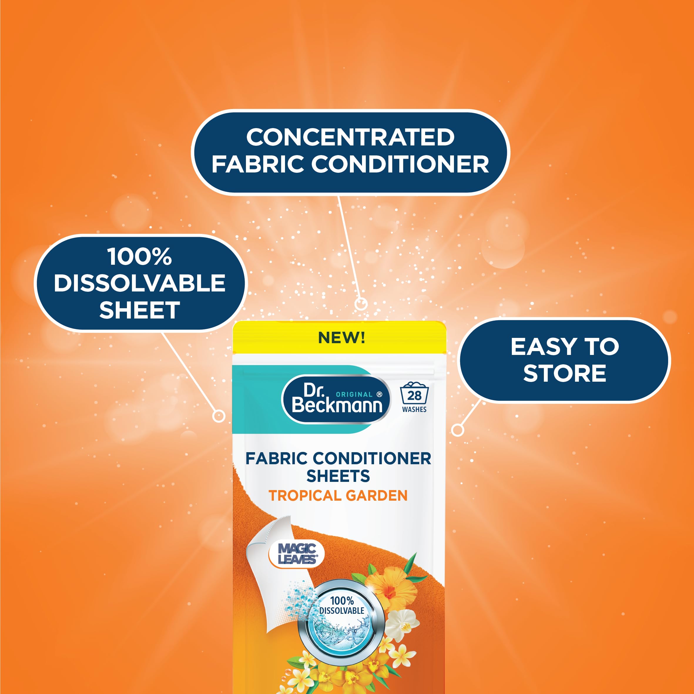 Dr. Beckmann Fabric Conditioner Sheets Tropical Garden Scent | 14 Count | Ultra-Light & Compact