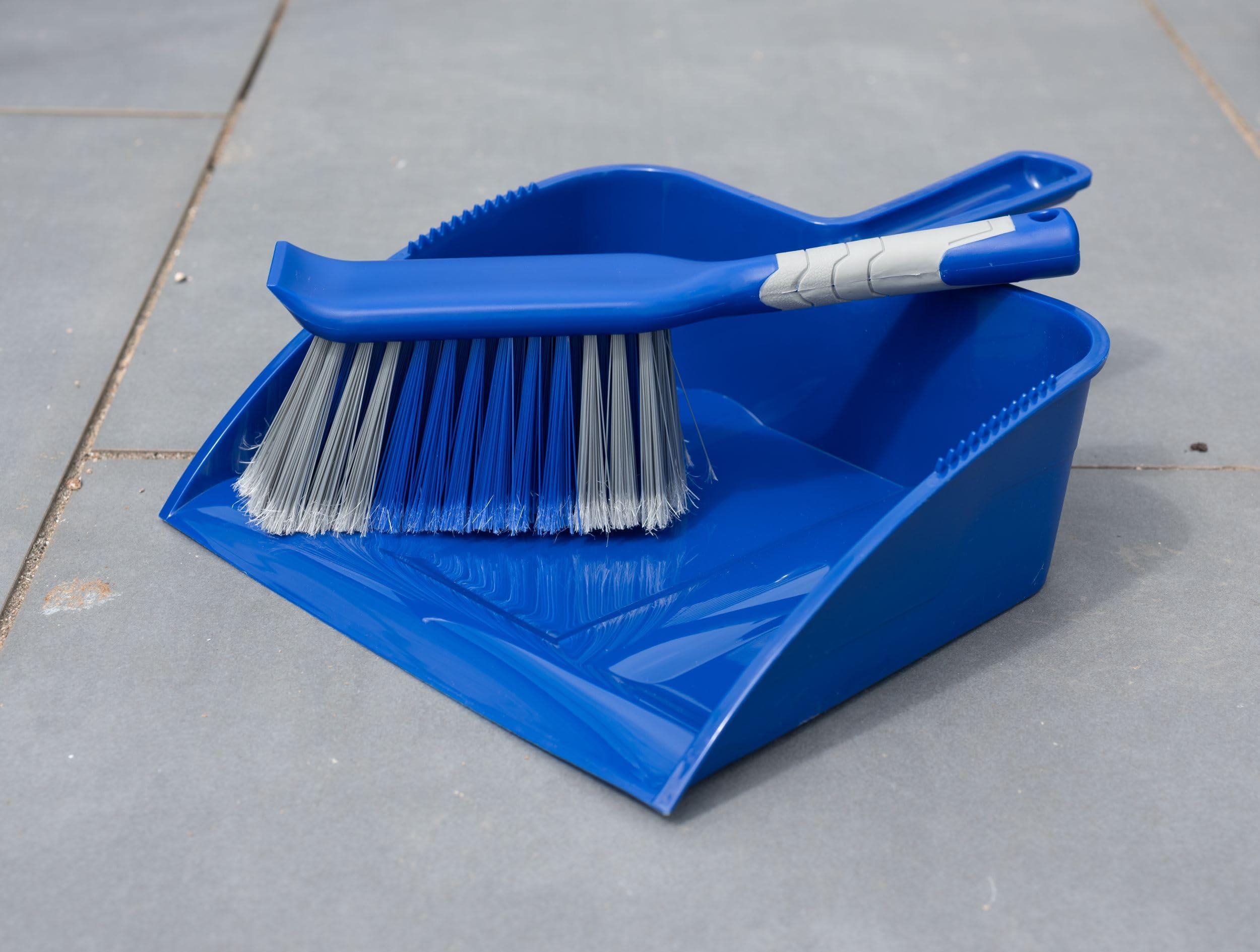 Addis Heavy Duty Outdoor Dustpan & Brush Set - Wide Pan, Stiff Bristles | Blue & Grey 2