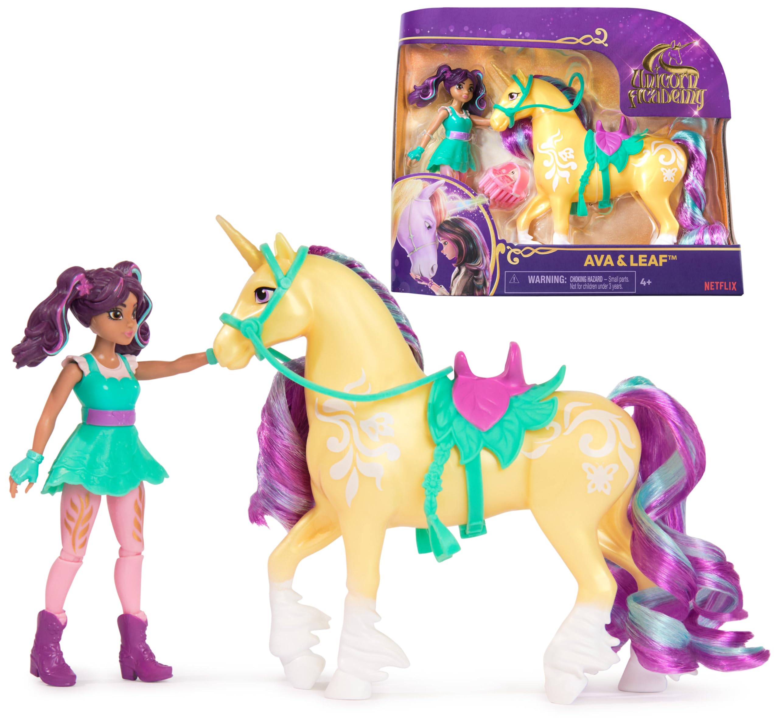 Unicorn Academy Ava & Leaf Doll Set with 2 Riding Accessories and Hair Styling Tool | Ages 4+
