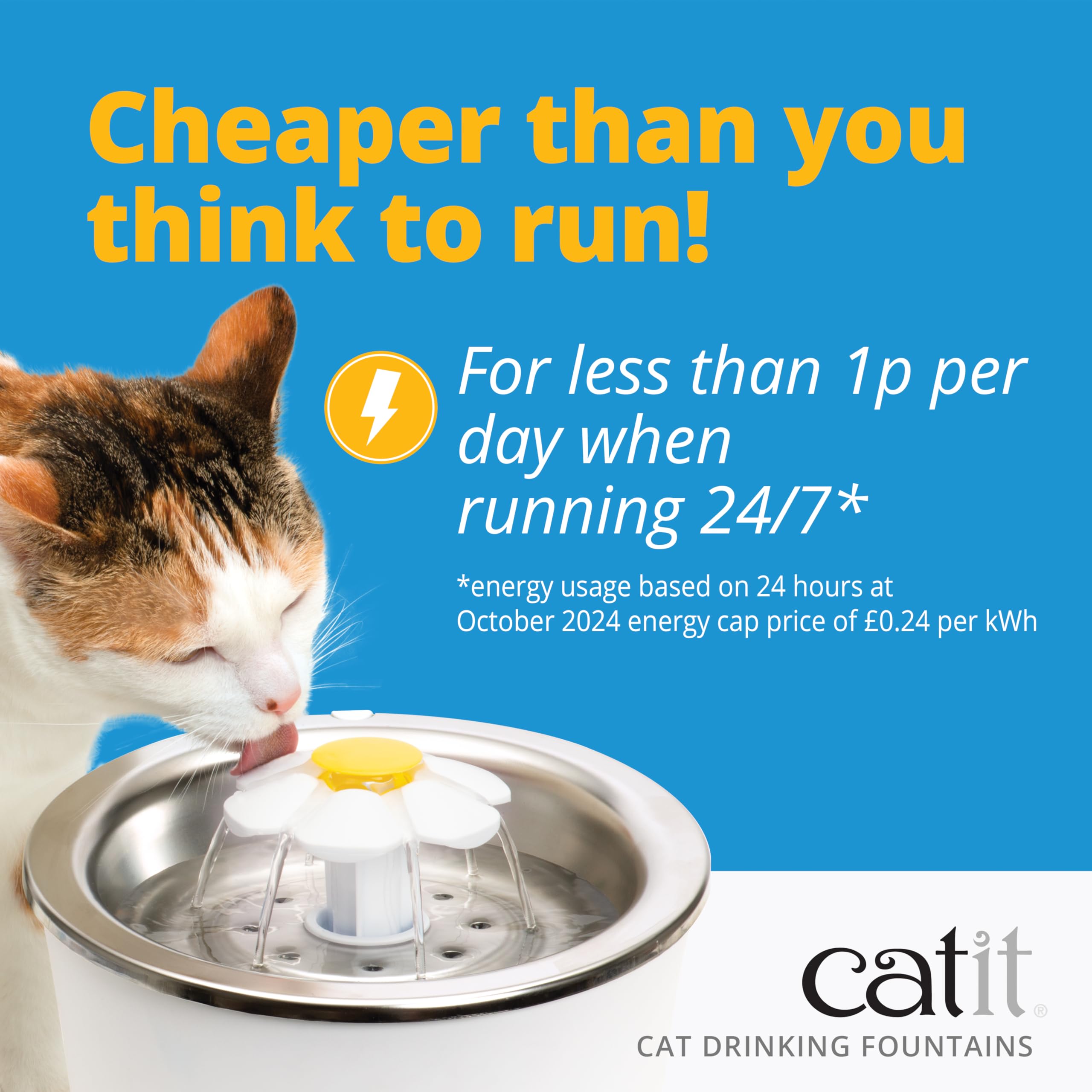 Catit PIXI Cat Drinking Fountain - White Stainless Steel Top | 2.0L Capacity | Triple Filter 8