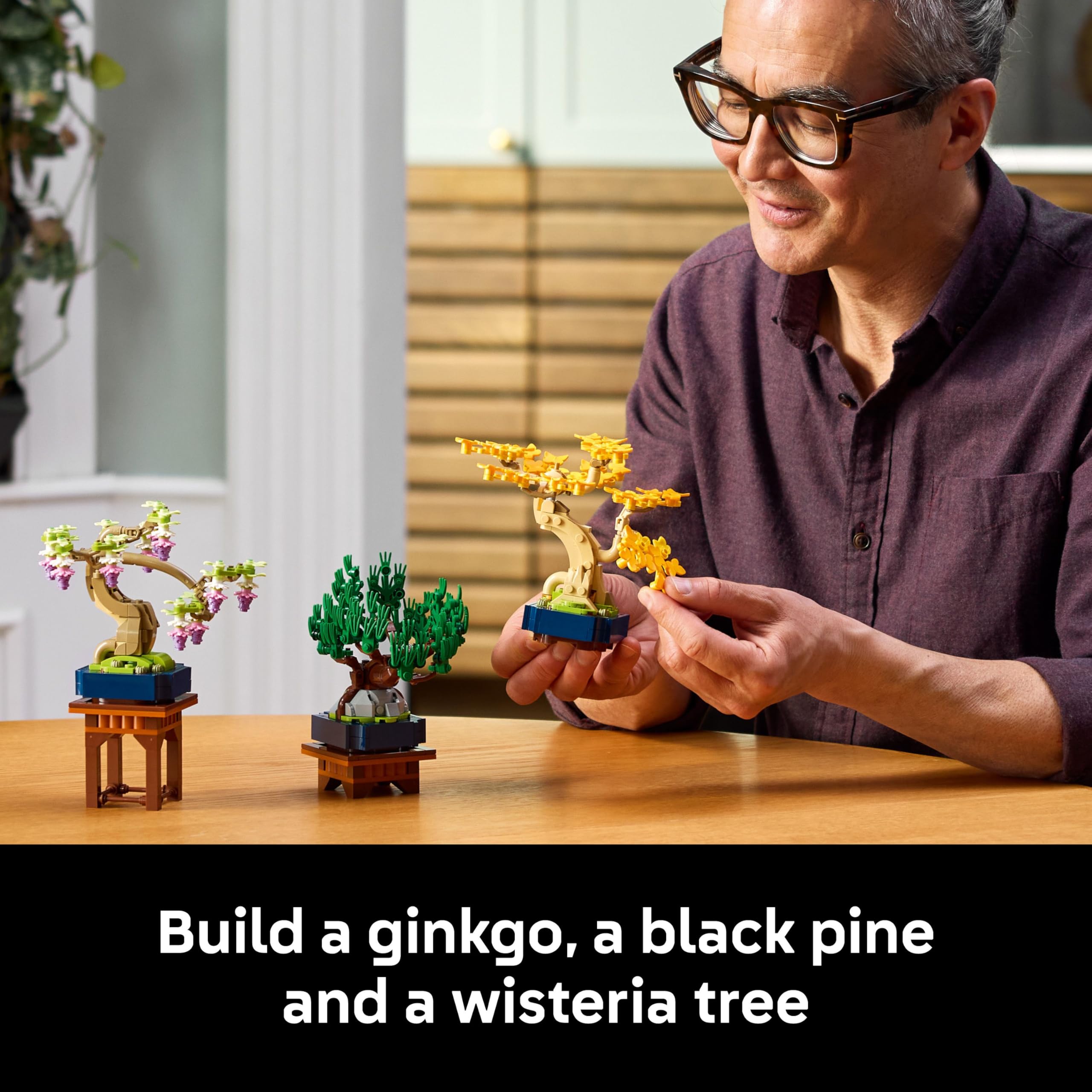 LEGO Botanicals Mini Bonsai Trees - Ginkgo, Black Pine & Wisteria - 709 Piece Building Set for Adults 8