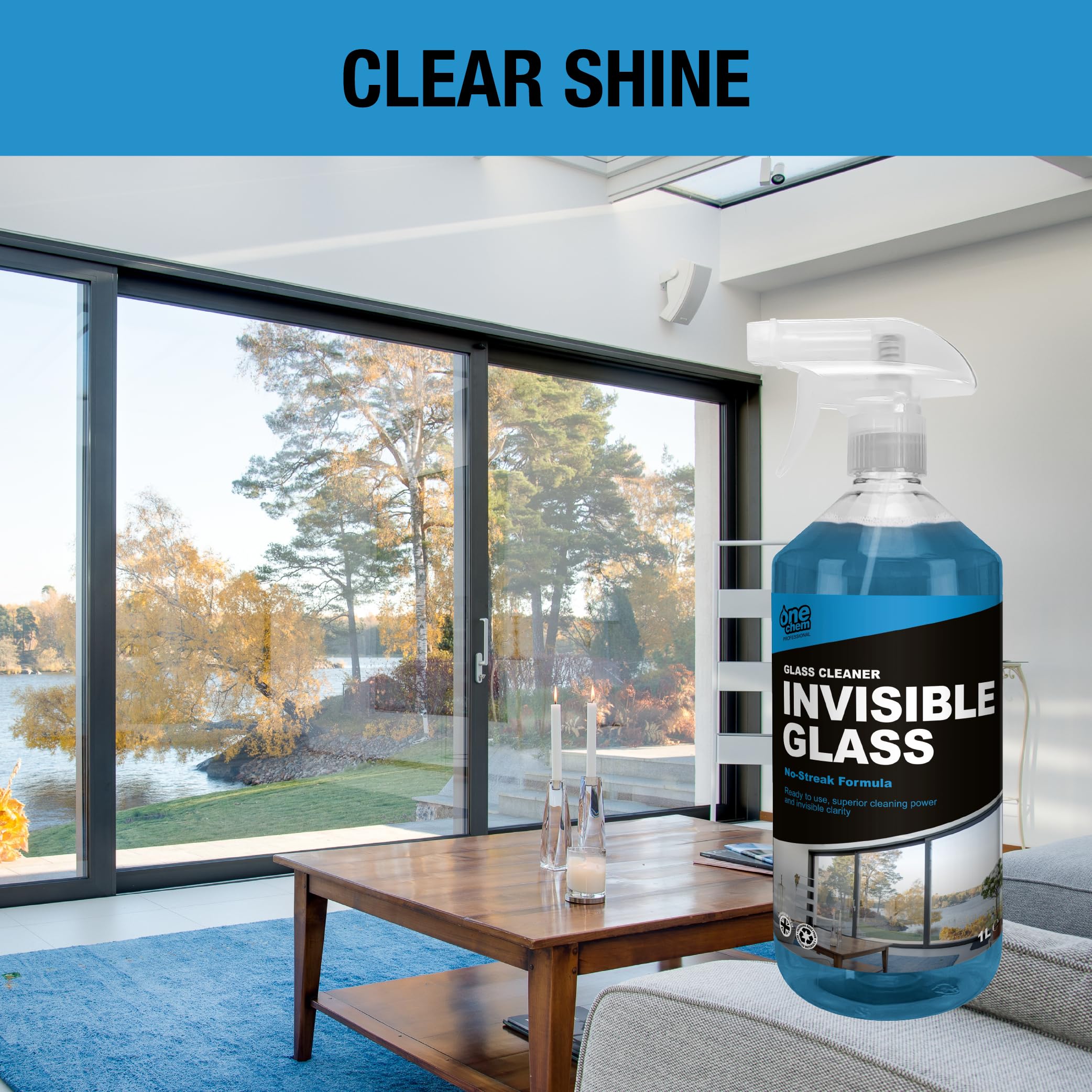 One Chem Professional Glass Cleaner - Streak-Free Invisible Finish | 1 Litre Liquid 2