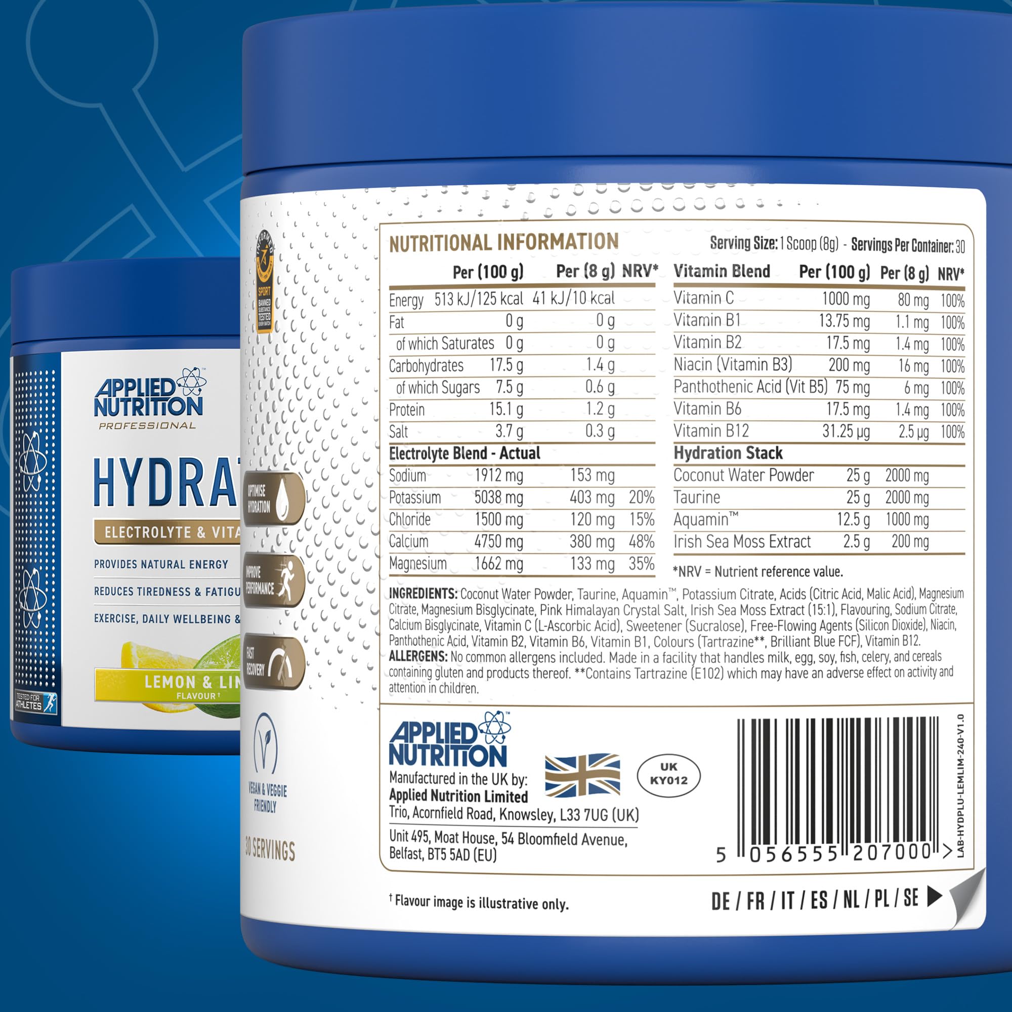 Applied Nutrition Hydration+ Electrolytes and Vitamin Powder Sugar-Free | 240g Tub | Vegan, Halal 6