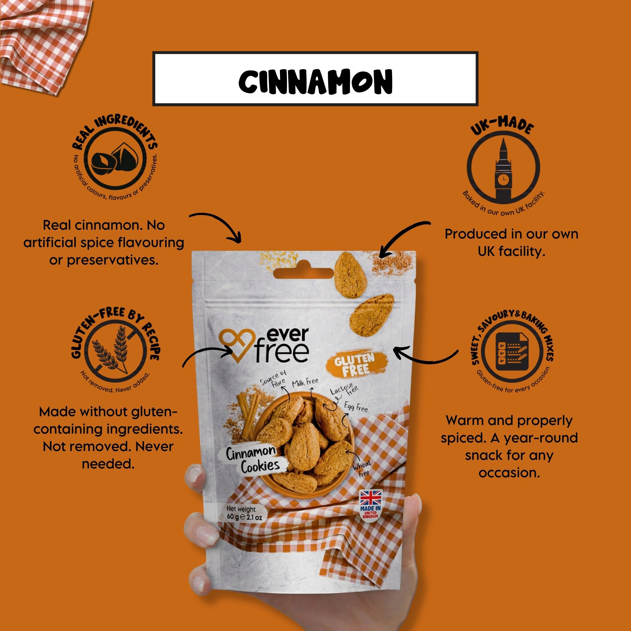 EverFree Gluten-Free Cinnamon Cookies - Vegan, High Fibre | 90g Pack 4