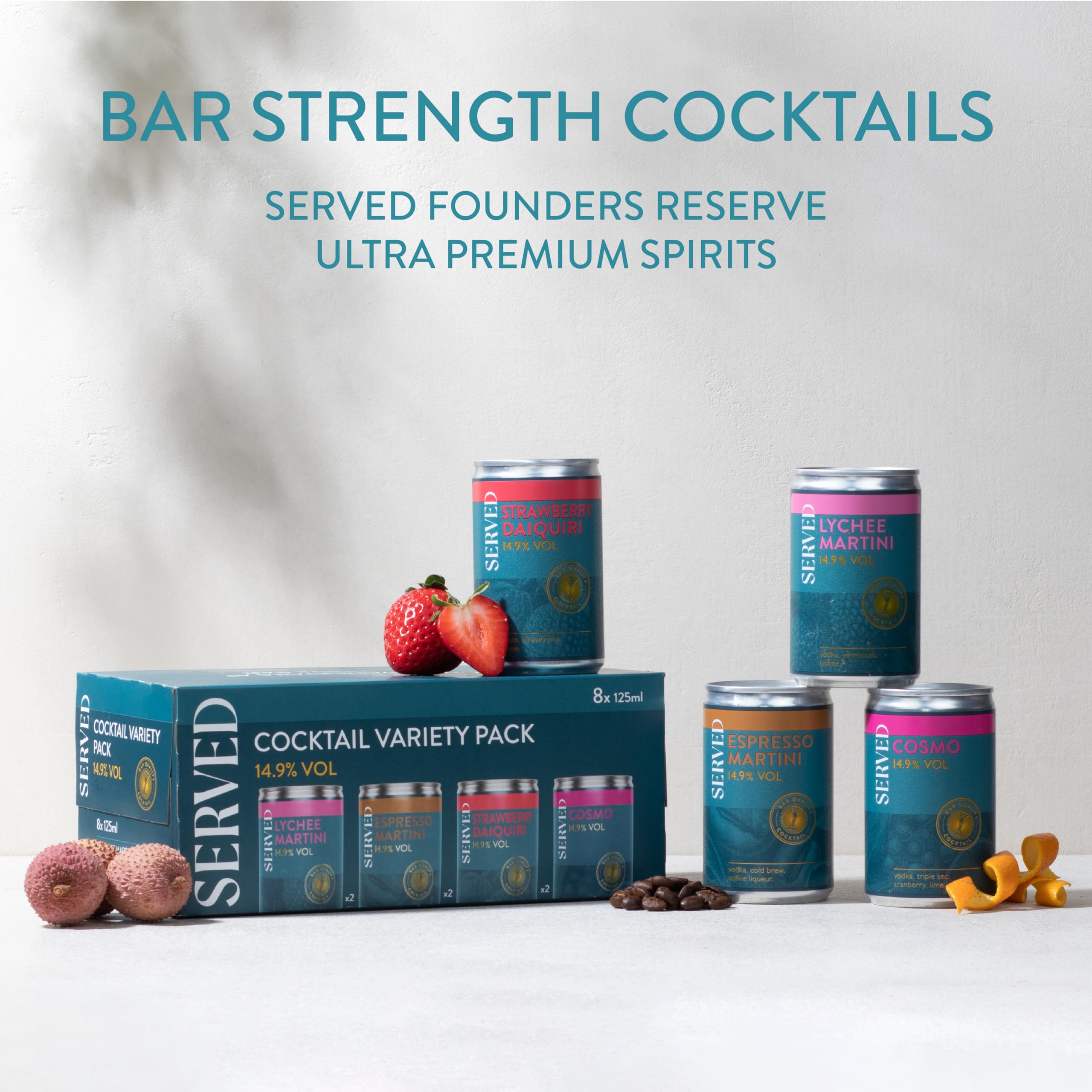 SERVED Cocktail Variety Pack - 14.9% ABV Bar Strength Ready to Drink | 8 Cans