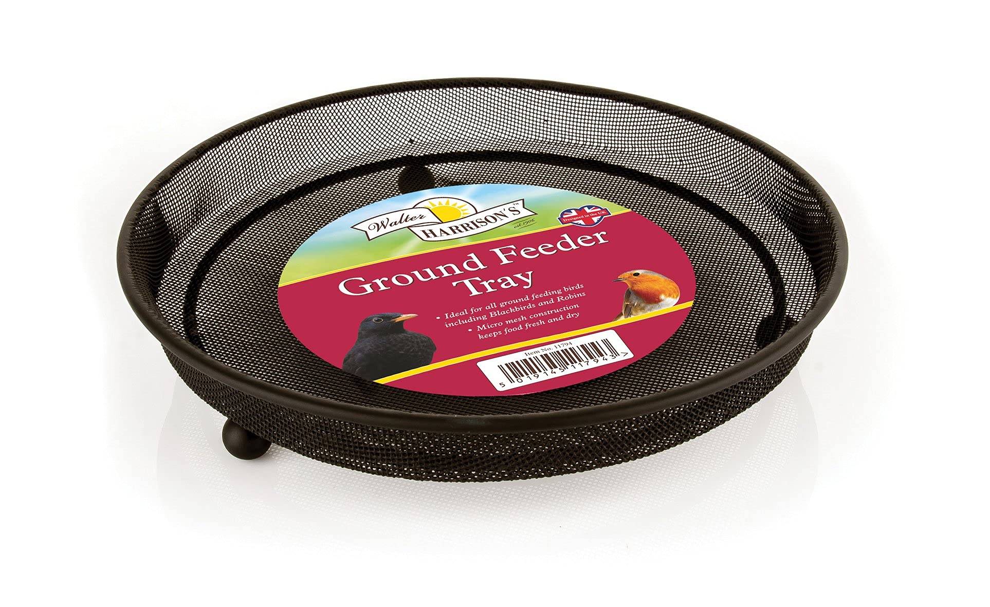 Walter Harrisons Heavy Duty Metal Ground Bird Feeder - Freestanding Tray for Seed Mix & Mealworm