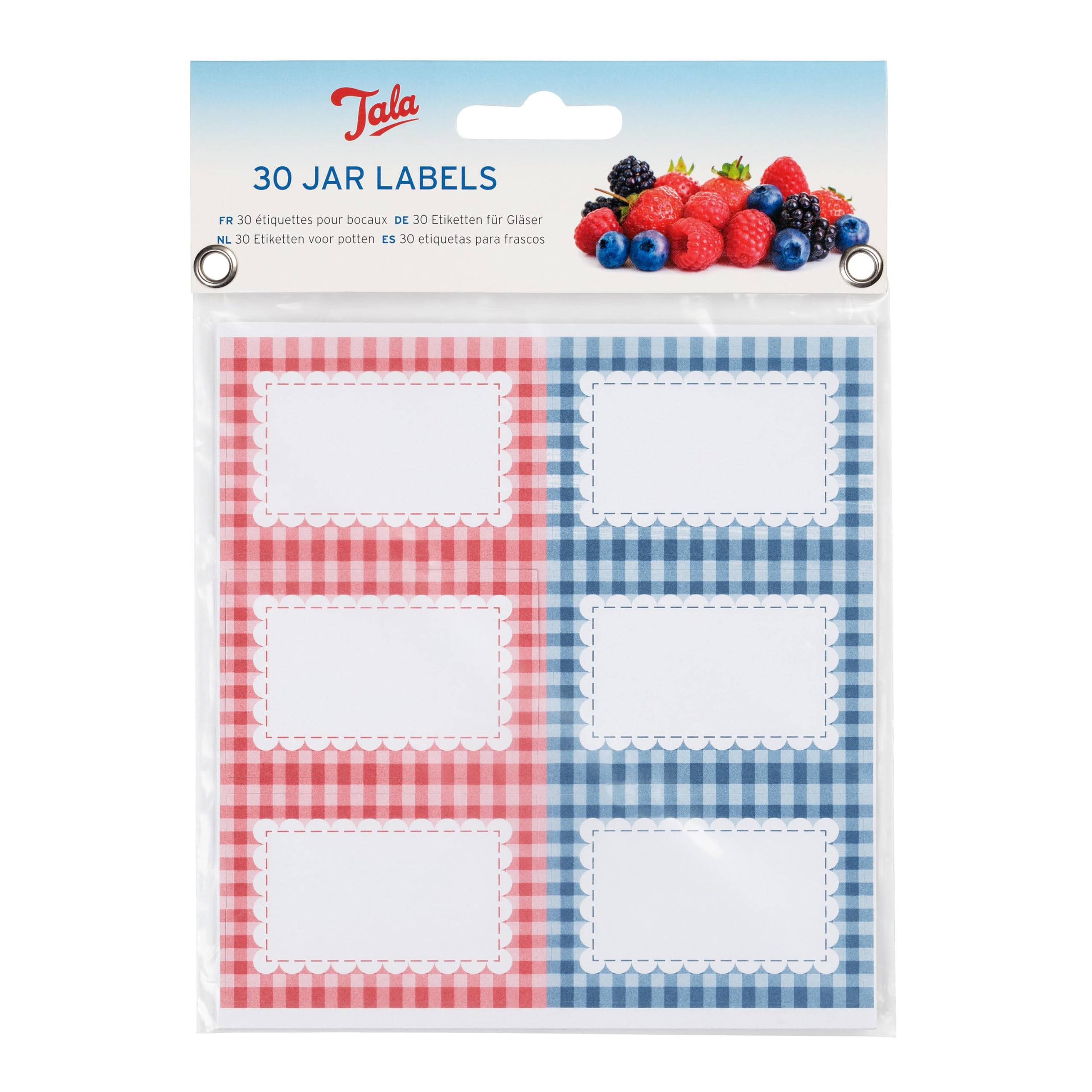 Tala Everyday Gingham Preserving Labels - Self-Adhesive Jar Labels for Homemade Goods | 30 Pack