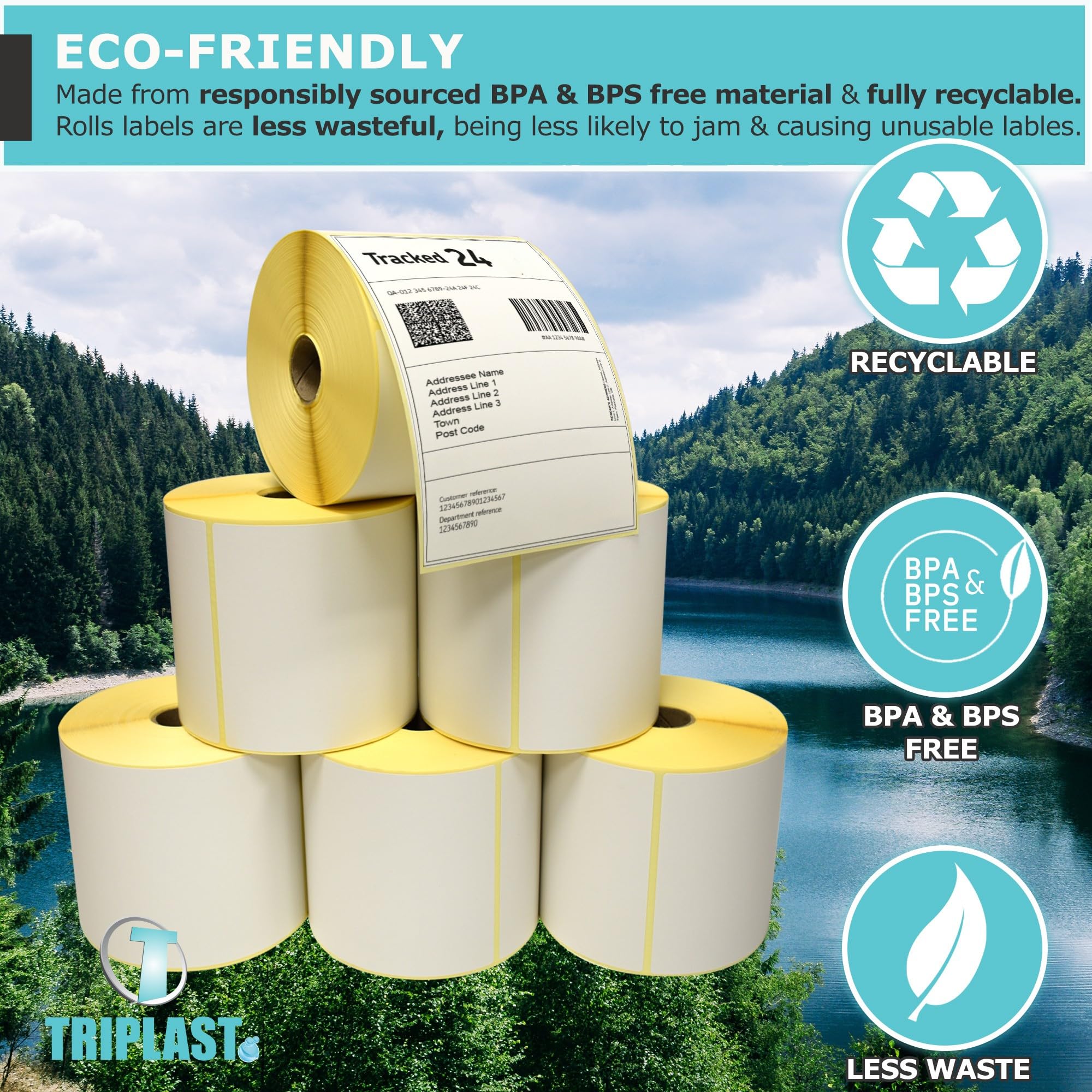 Triplast Thermal Printer Labels Roll - 250 Labels, 4x6 inch (102x152mm) White, Smudge & Fade Resistant 5