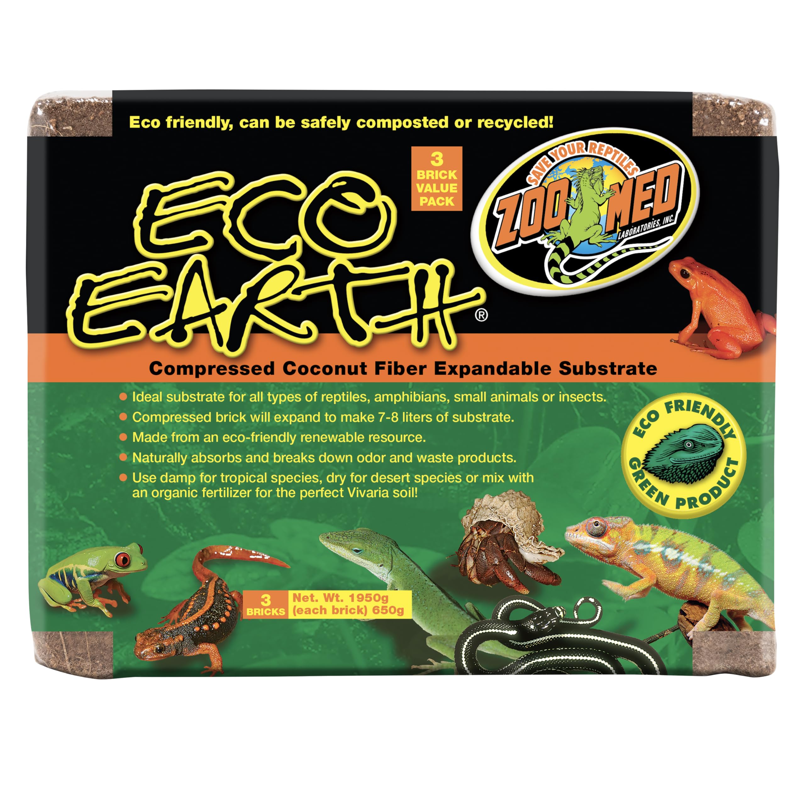 Zoo Med Eco Earth Compressed Coconut Fiber Substrate - 3 Pack 2