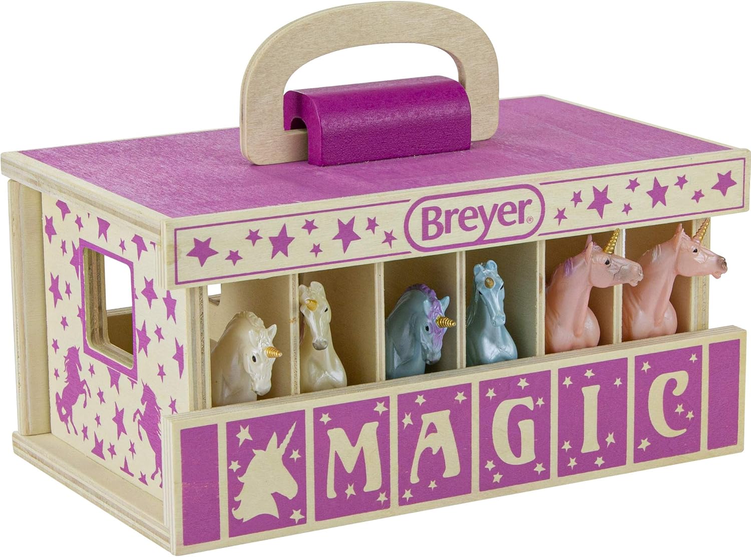 Breyer Unicorn Magic Wooden Stable Playset - 6 Stablemates Unicorns Included 1