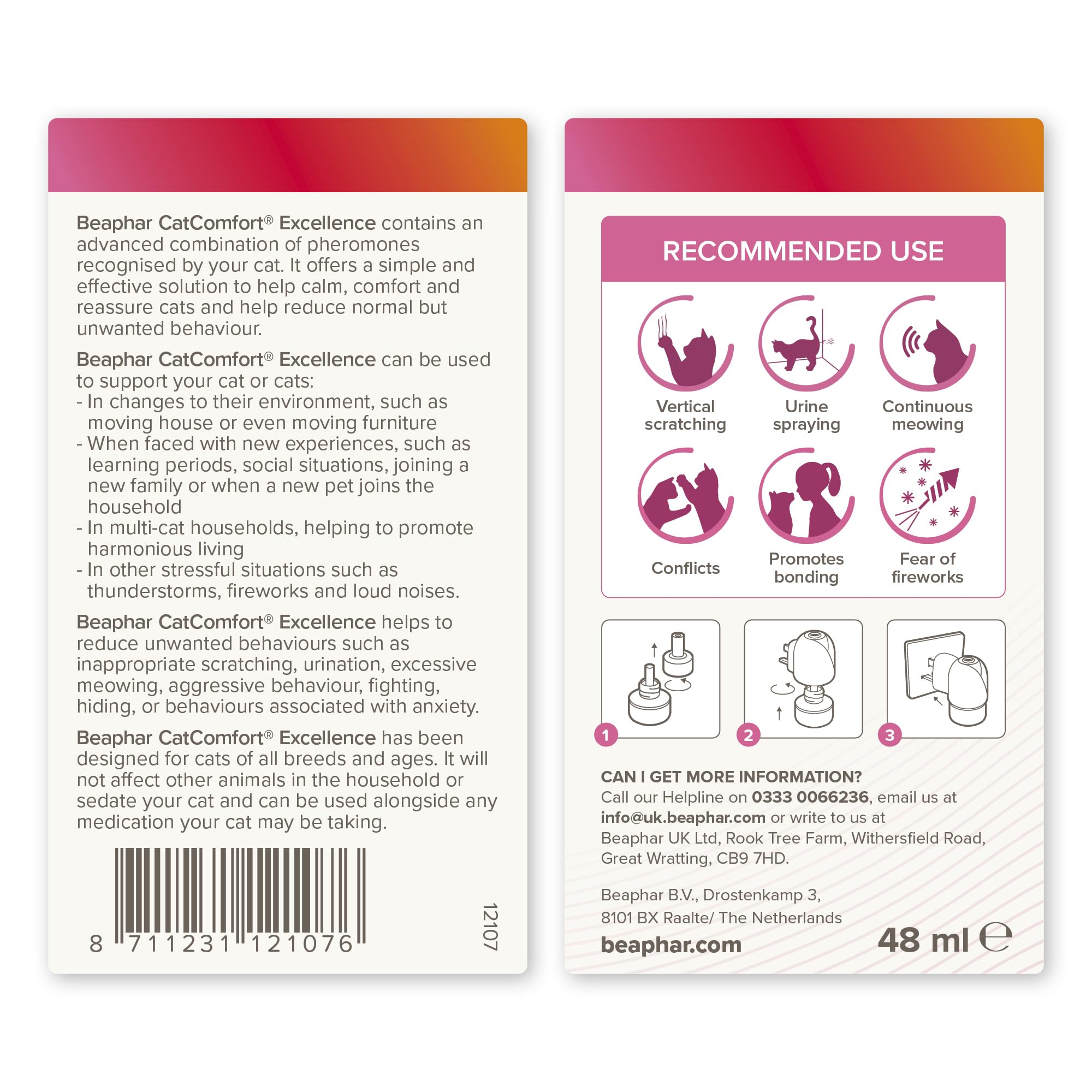 Beaphar CatComfort Excellence Refill – 30 Day Pheromone Calming for Cats | 48Ml